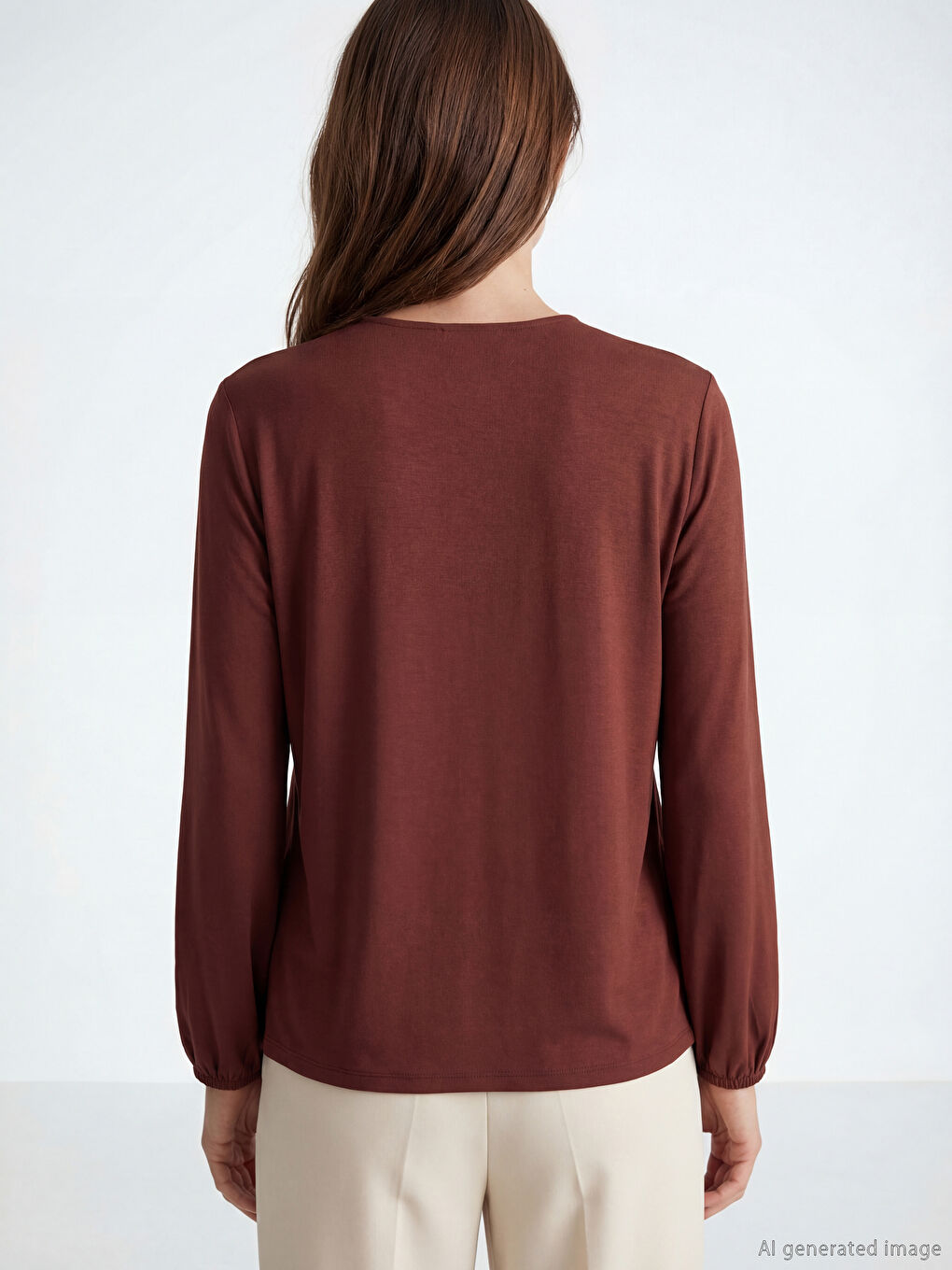 Kahverengi Bisiklet Yaka Büzgülü Bluz-3