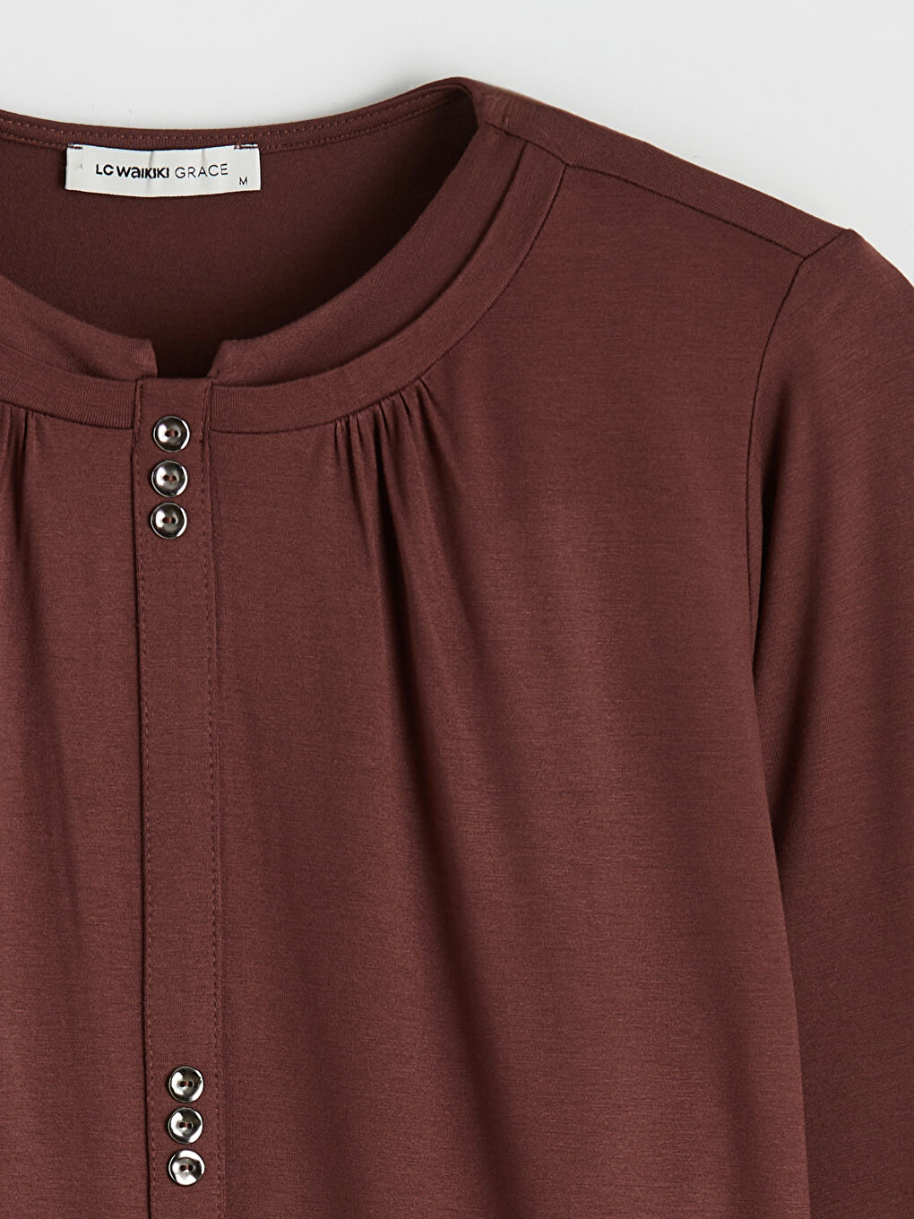 Kahverengi Bisiklet Yaka Büzgülü Bluz-1