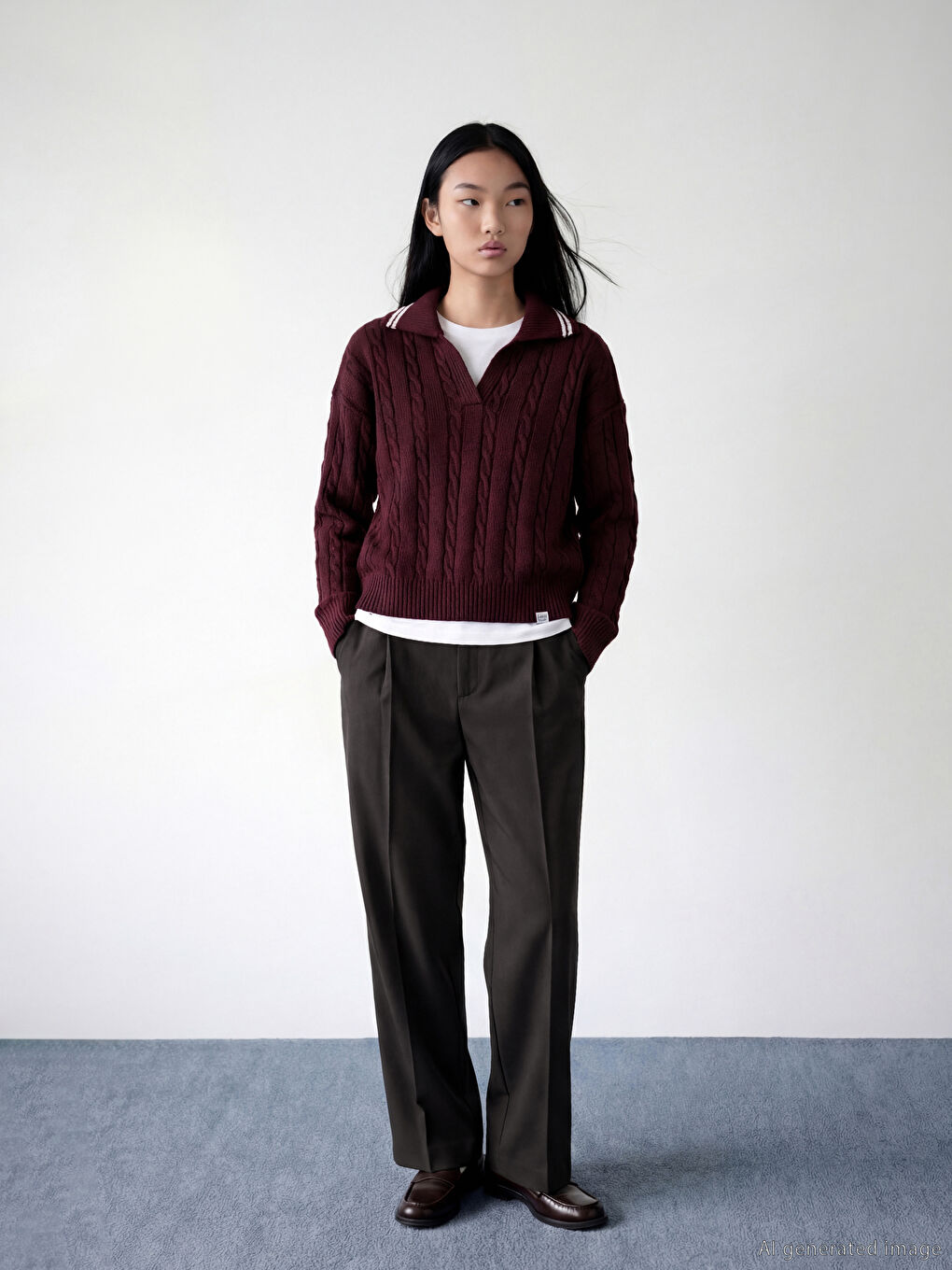 Kahverengi Beli Lastikli Kadın Pileli Kumaş Pantolon