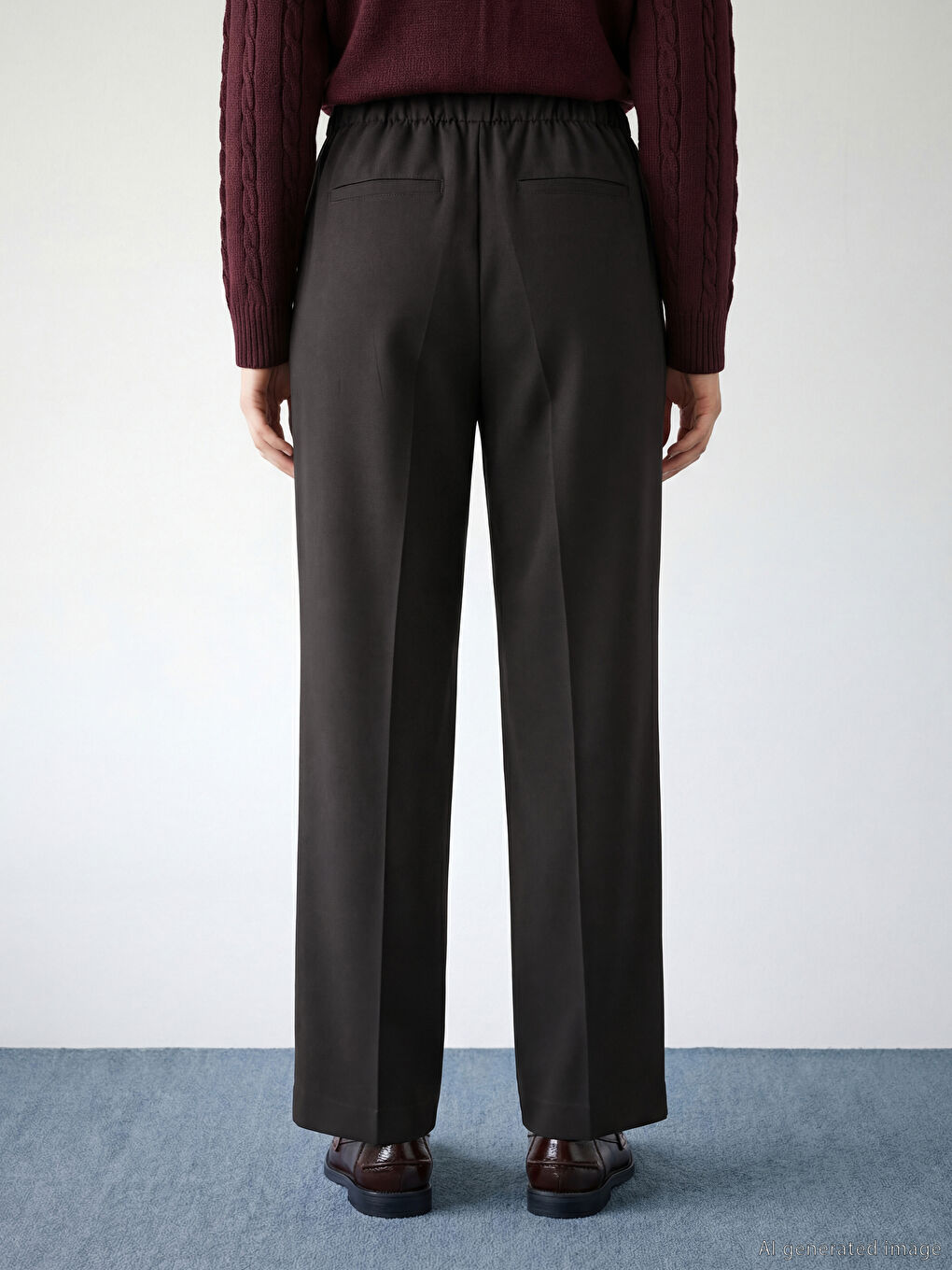 Kahverengi Beli Lastikli Kadın Pileli Kumaş Pantolon-3