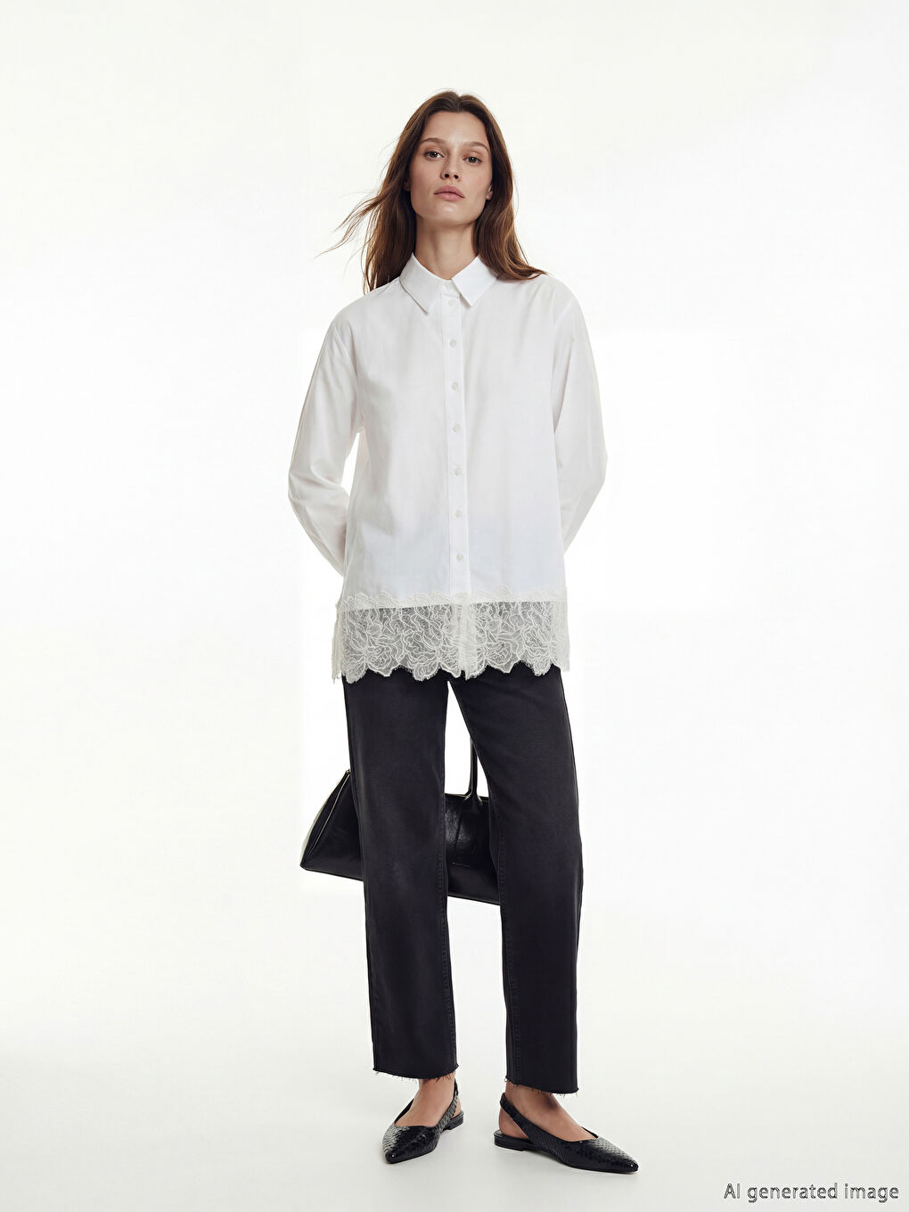 Ekru Dantel Detaylı Kadın Gömlek Tunik-1