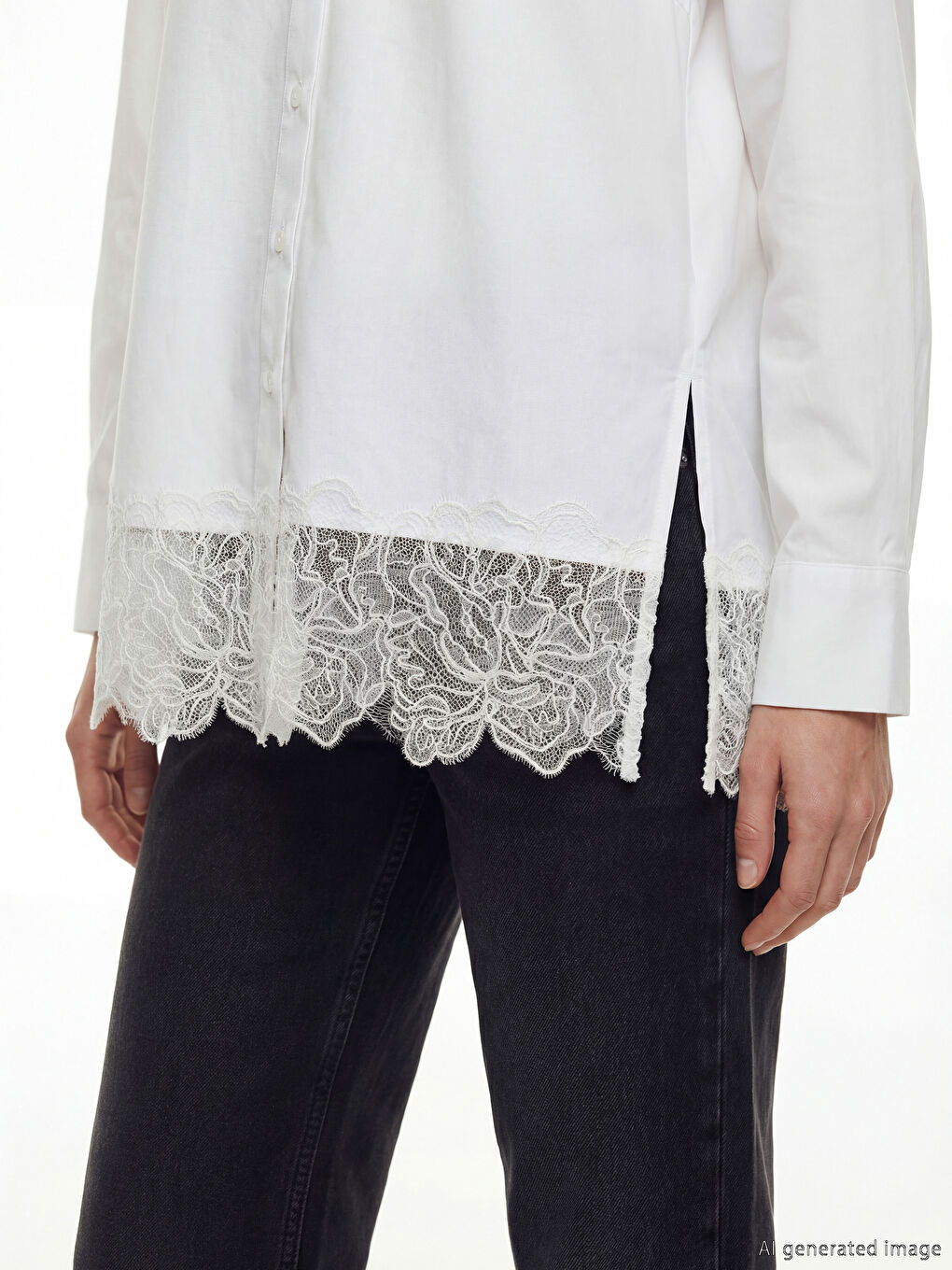 Ekru Dantel Detaylı Kadın Gömlek Tunik-2