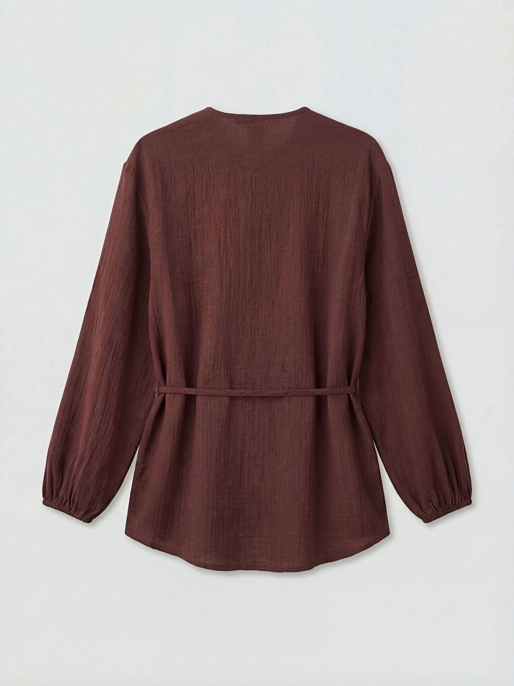 Kahverengi Hakim Yaka Beli Kuşaklı Kadın Gömlek Tunik-1