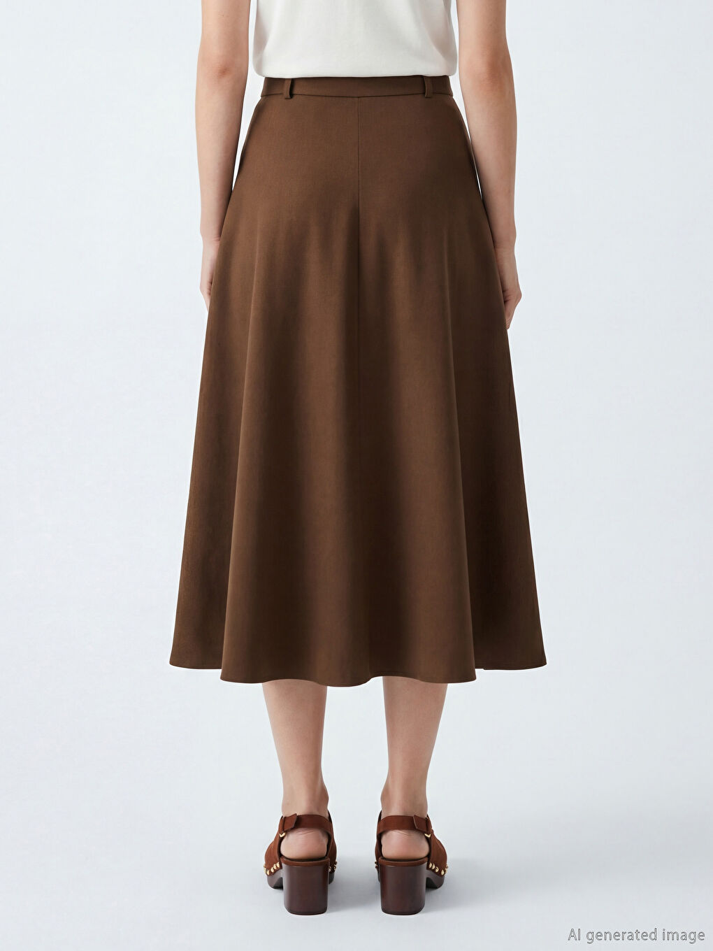 Kahverengi Beli Kemerli Kloş Etek-2