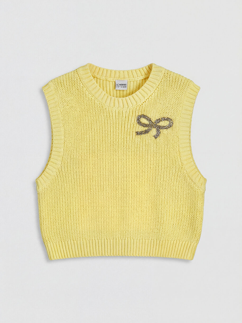 Sarı Taş İşlemeli Fiyonklu Kız Çocuk Triko Süveter