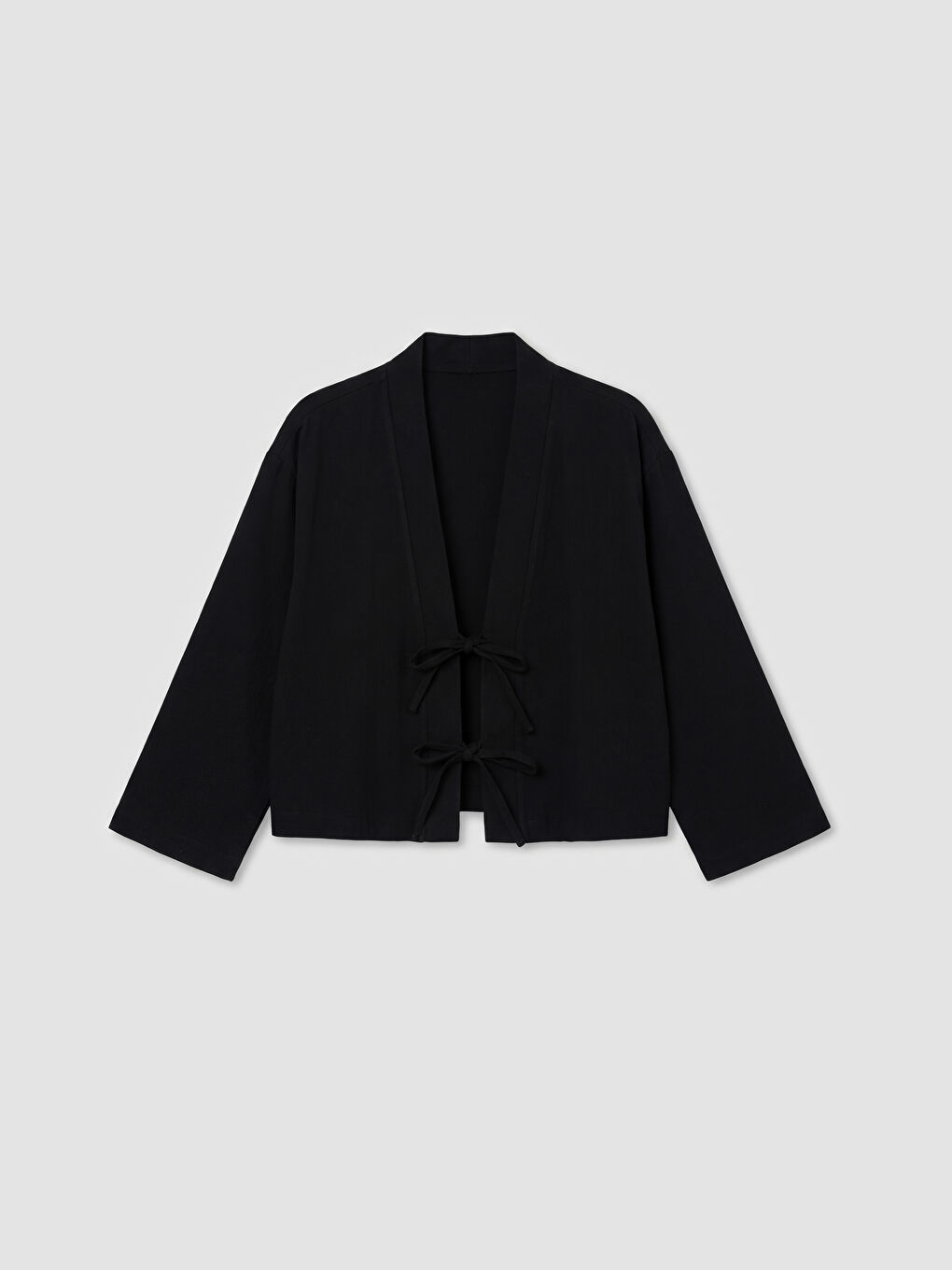 Siyah Şal Yaka Oversize Kadın Kimono-4