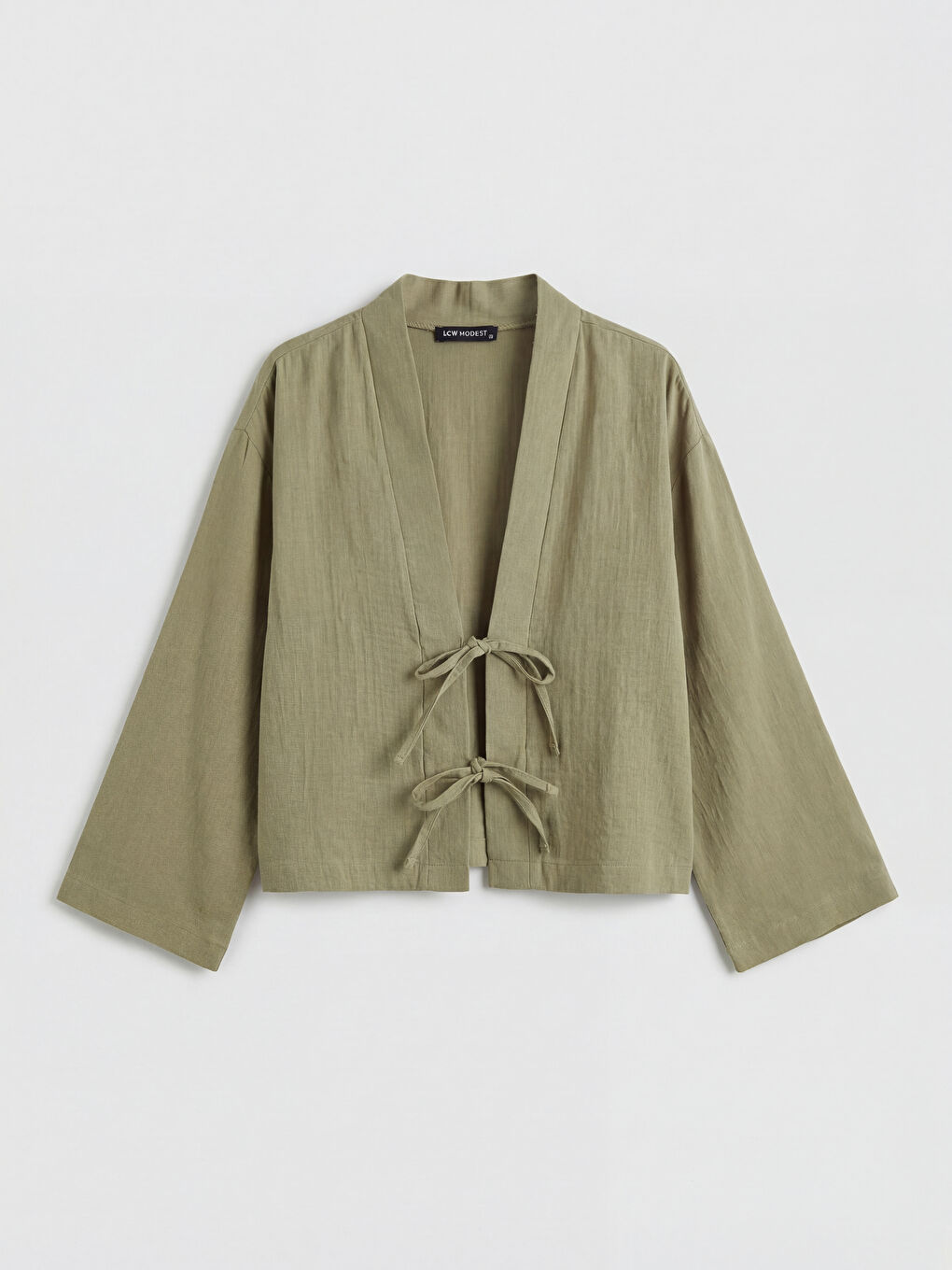 Haki Şal Yaka Oversize Kadın Kimono-4