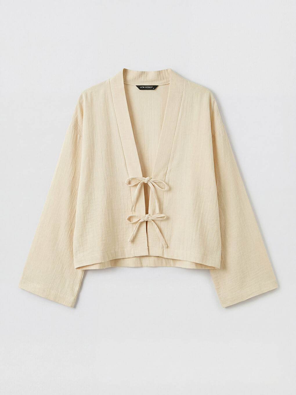 Bej Şal Yaka Oversize Kadın Kimono-4