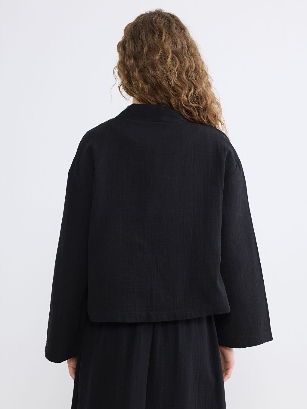 Siyah Şal Yaka Oversize Kadın Kimono-3