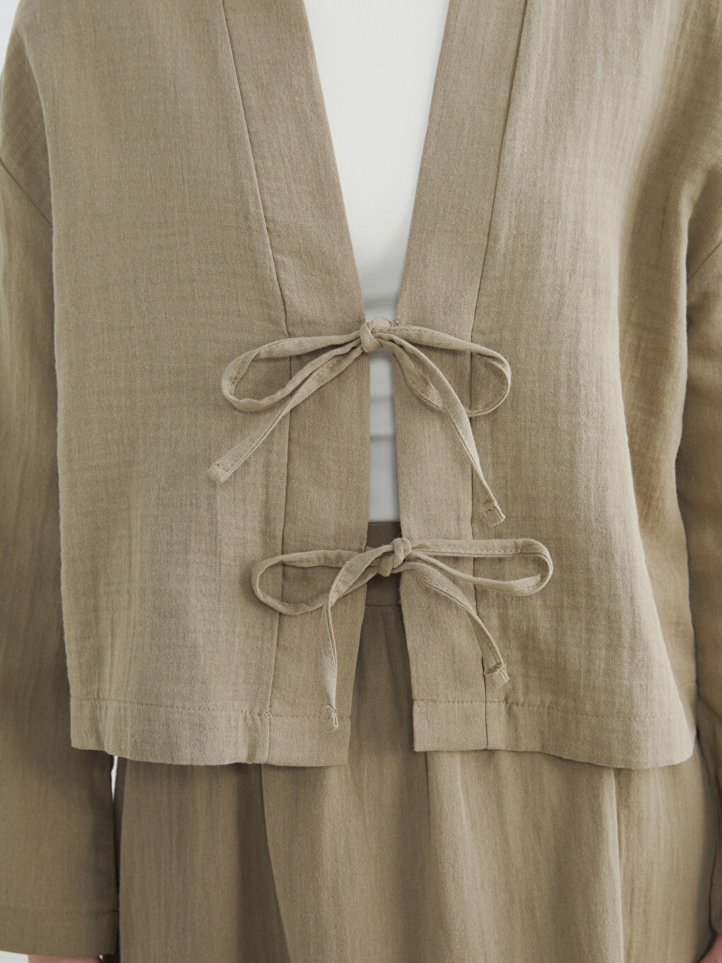 Haki Şal Yaka Oversize Kadın Kimono-2