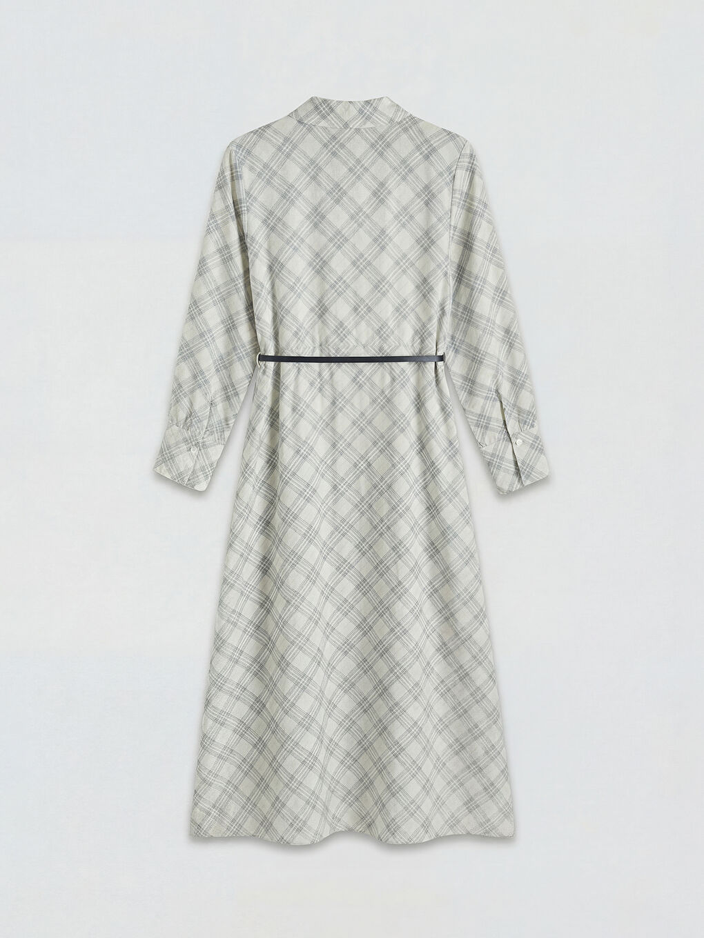 Beyaz Gömlek Yaka Ekose Beli Kemerli Elbise-1