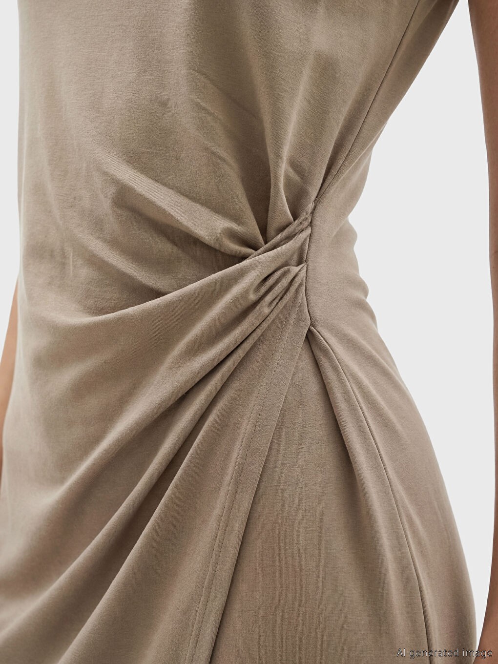 Robe Fendue Froncée à Col Rond-2