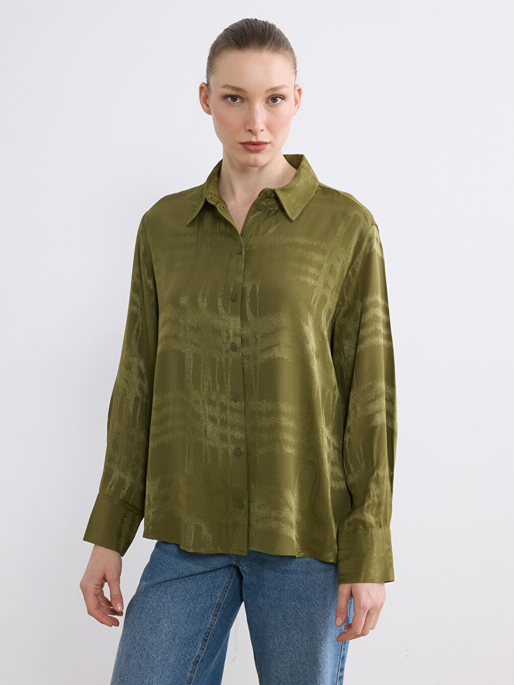 Yeşil Desenli Kadın Gömlek