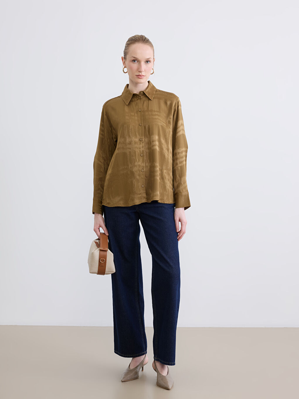 Yeşil Desenli Kadın Gömlek-1