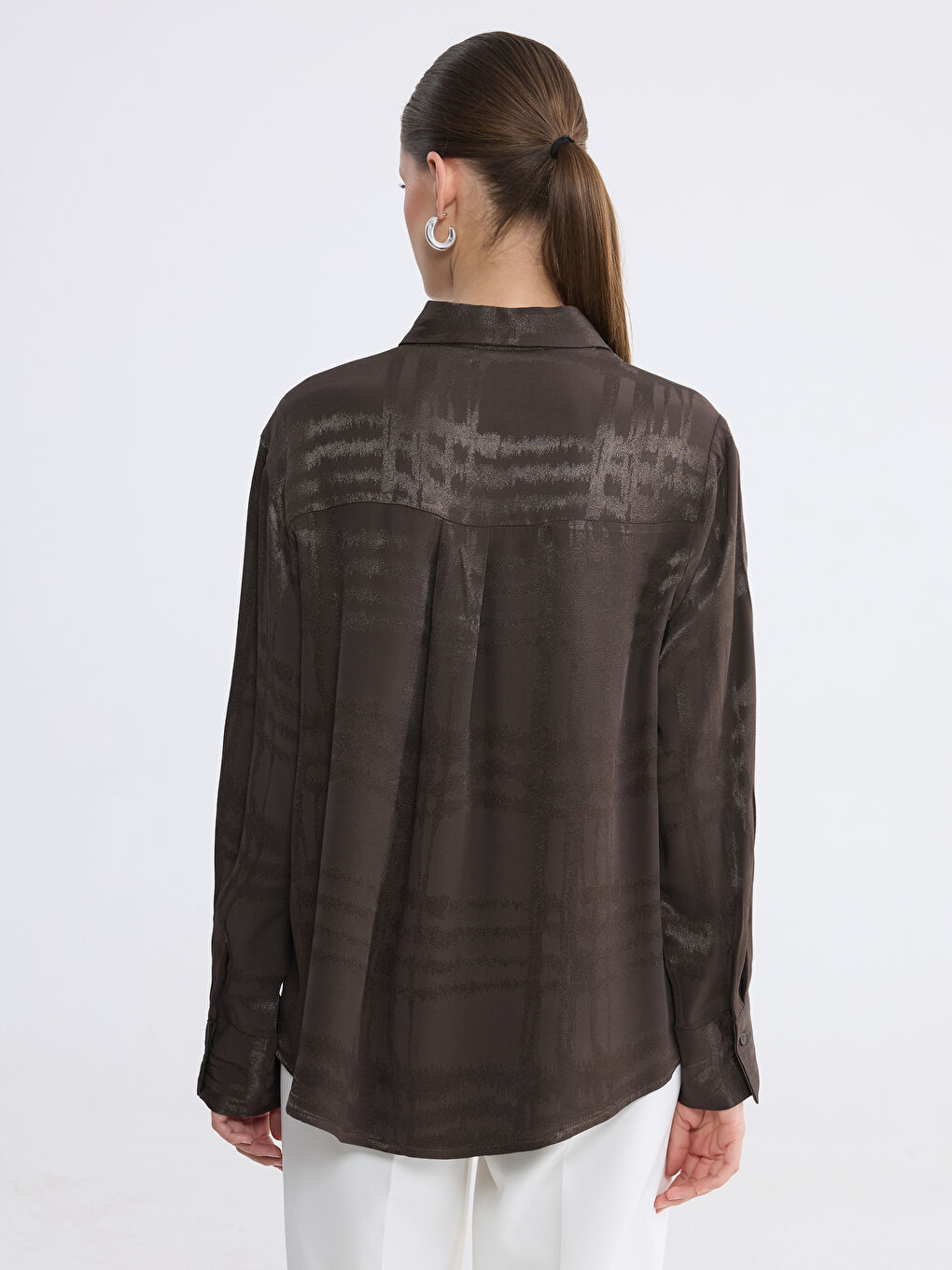 Kahverengi Desenli Kadın Gömlek-5