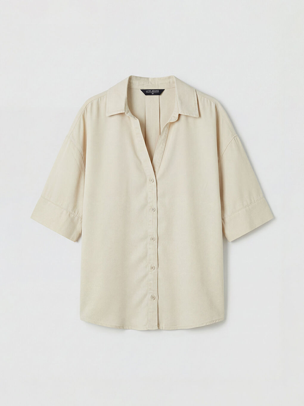 Bej Oversize Kadın Jean Gömlek-4