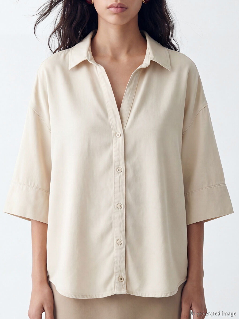 Bej Oversize Kadın Jean Gömlek-2