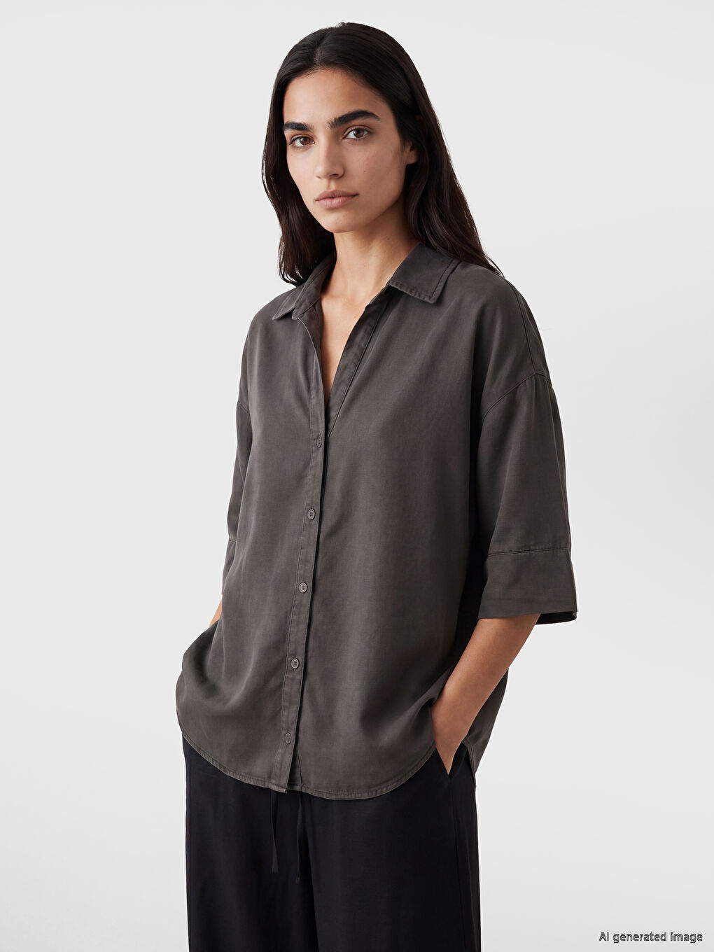 Antrasit Oversize Kadın Jean Gömlek