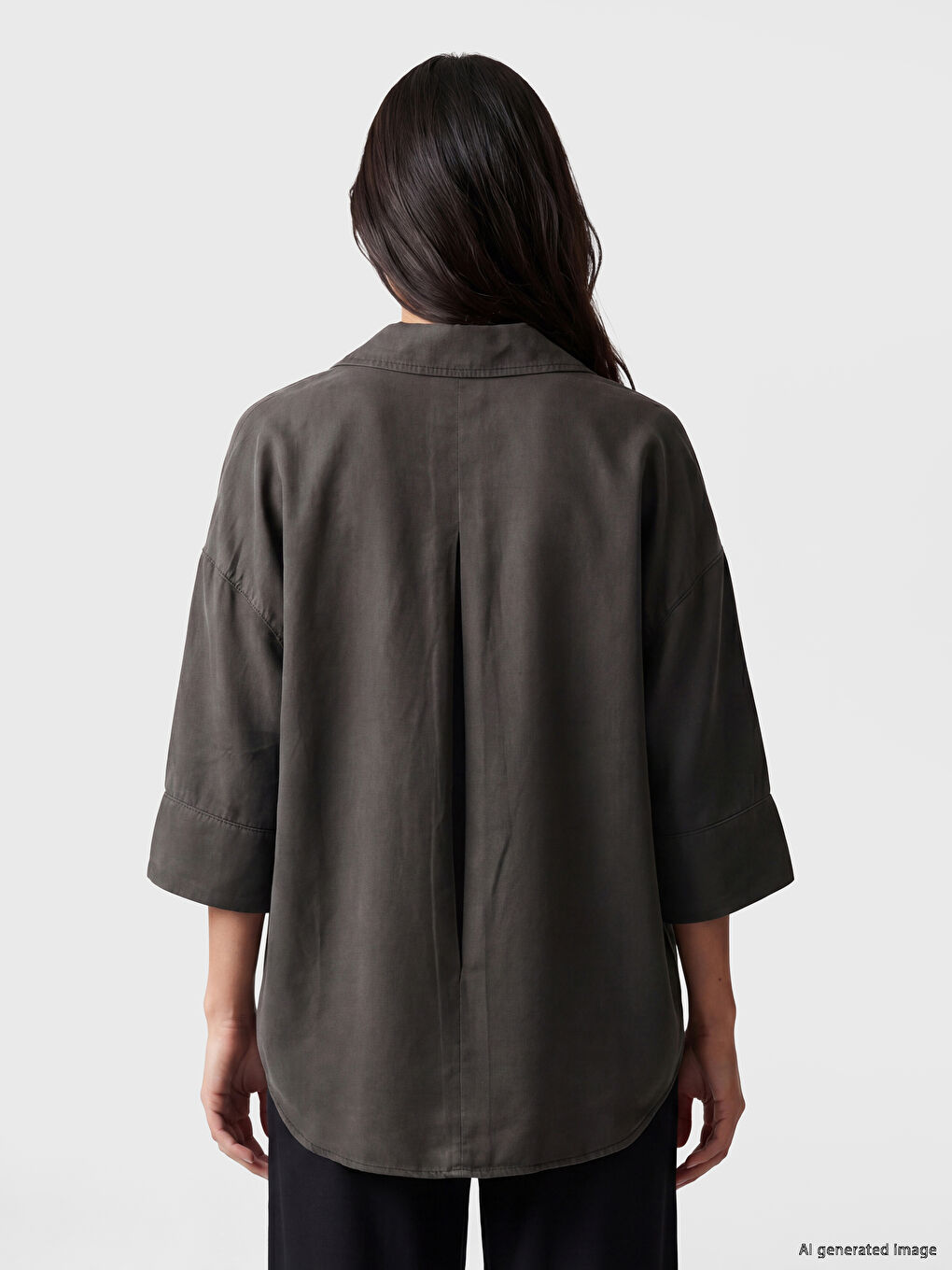 Antrasit Oversize Kadın Jean Gömlek-3
