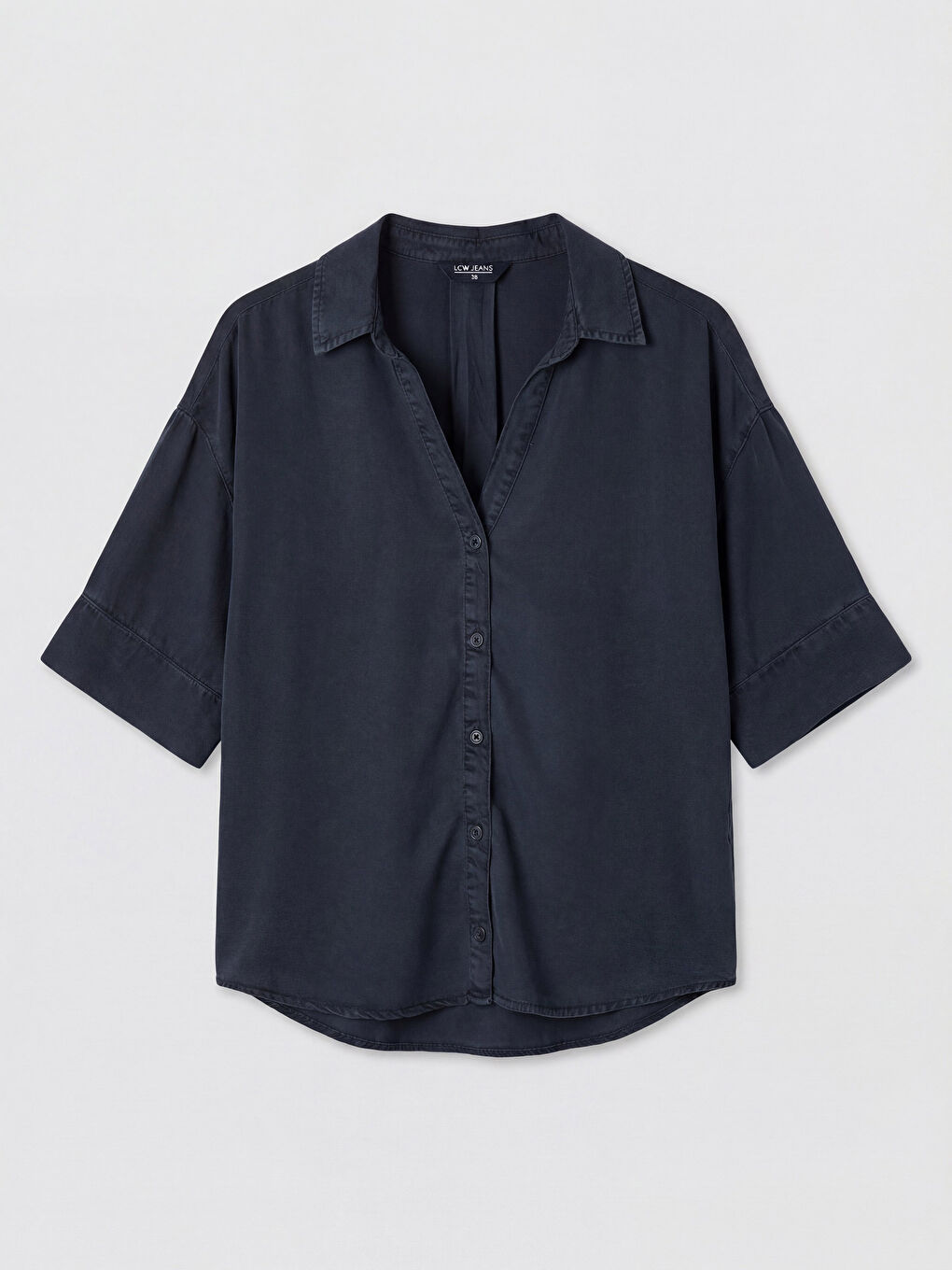 Lacivert Oversize Kadın Jean Gömlek-4