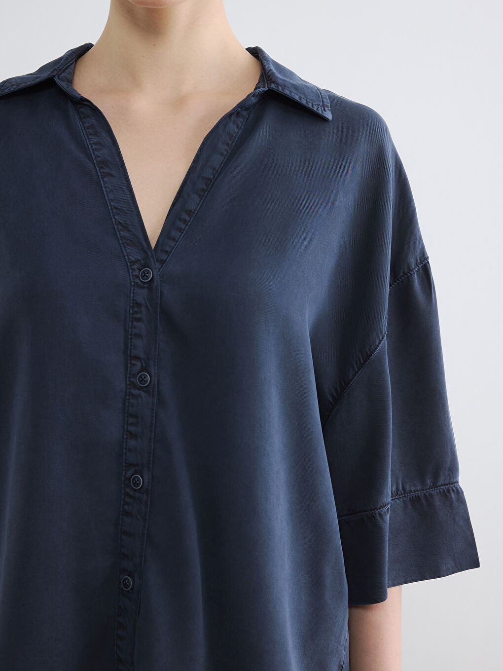 Lacivert Oversize Kadın Jean Gömlek-2