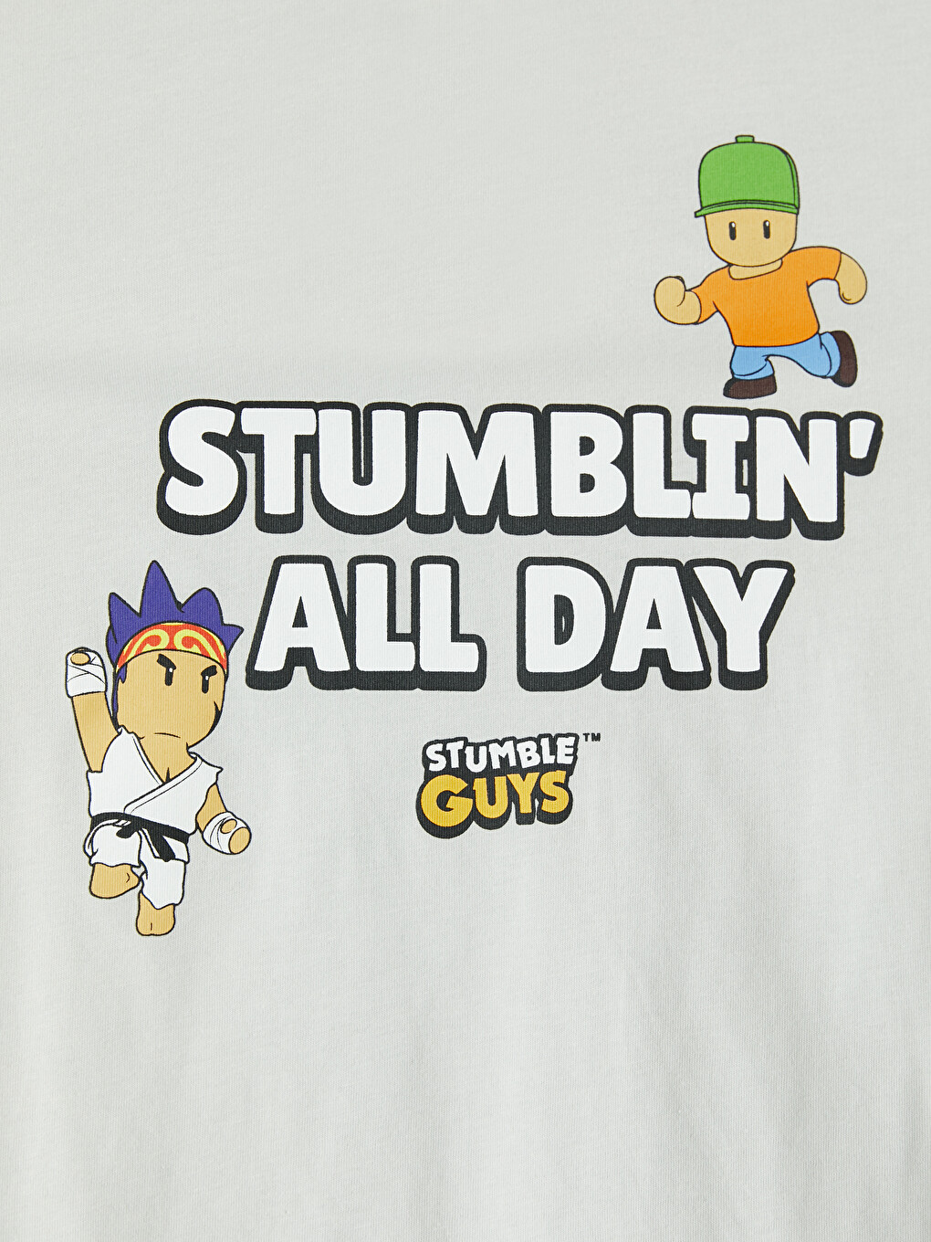 Bej Bisiklet Yaka Stumble Guys Baskılı Erkek Çocuk Tişört-2