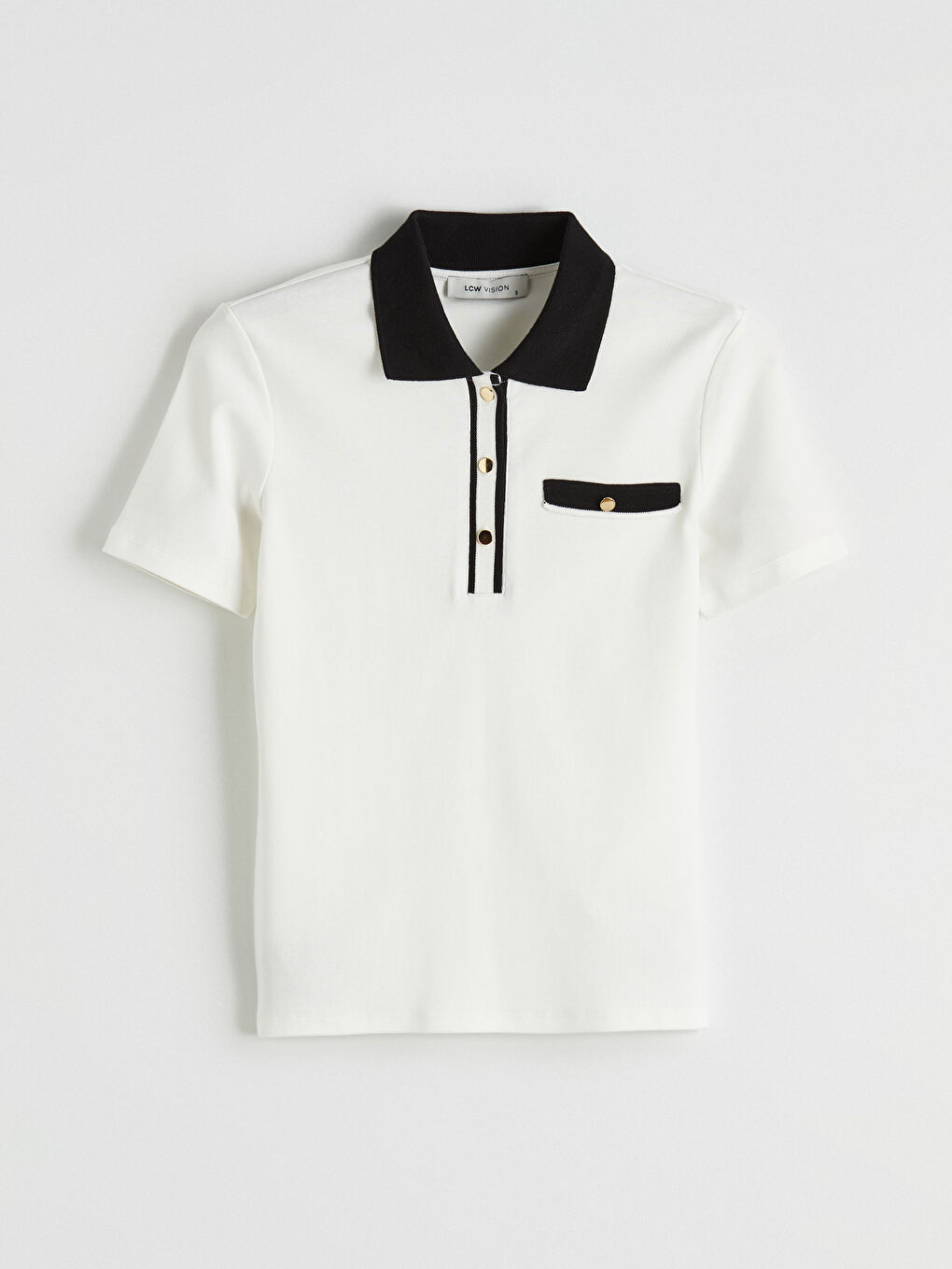 Ekru Polo Yaka Kadın Tişört-4