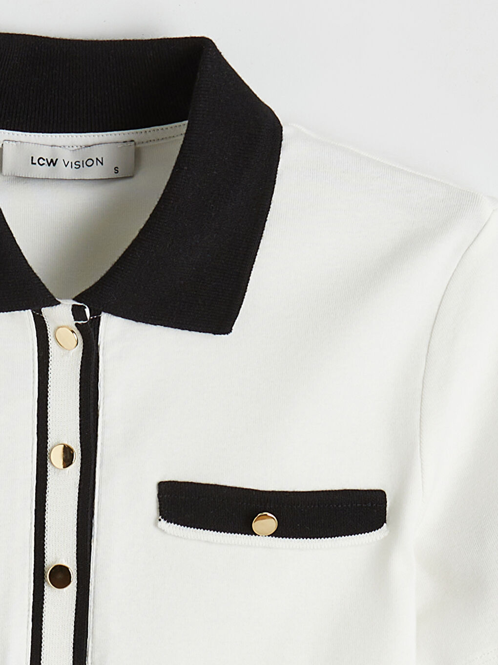 Ekru Polo Yaka Kadın Tişört-5