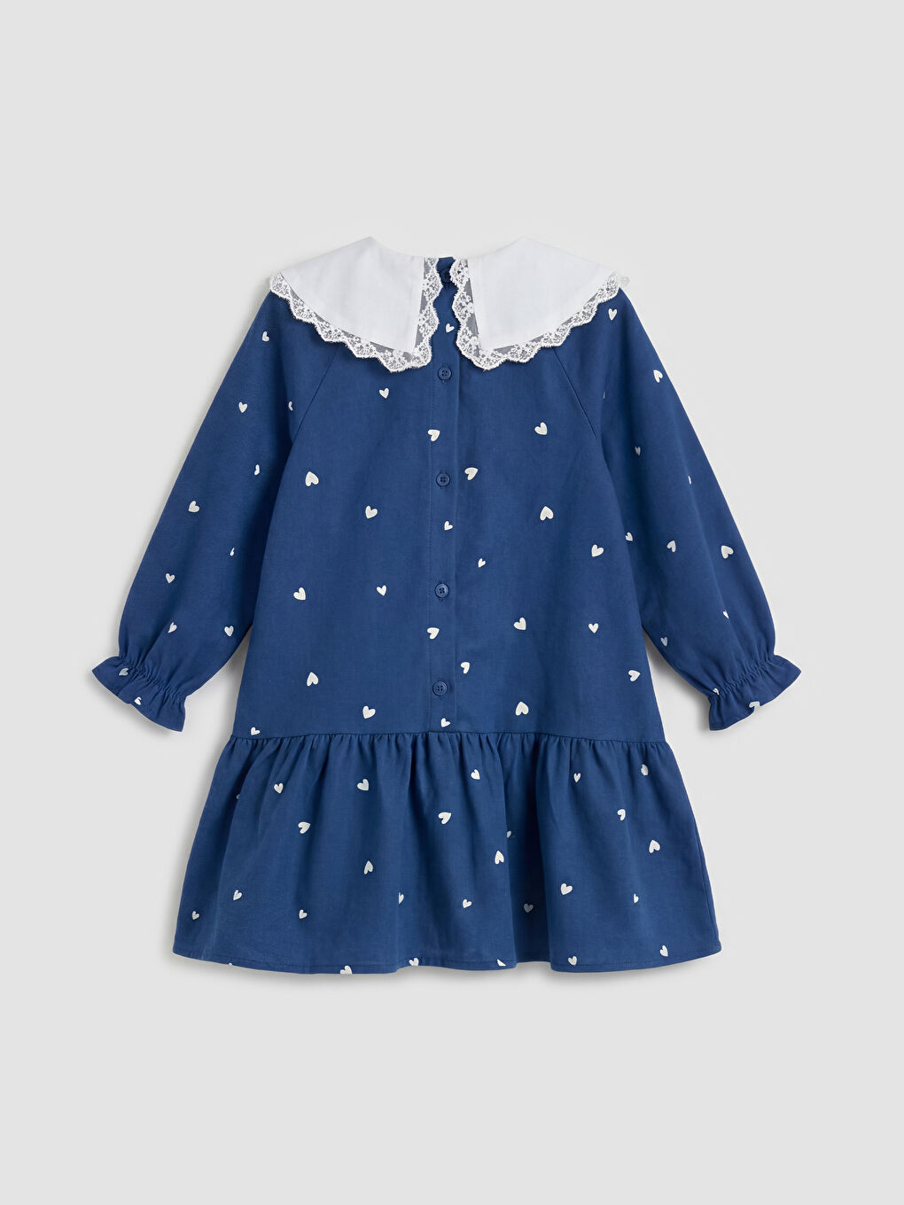 Lacivert Bebe Yaka Taşlı Kız Çocuk Fırfırlı Elbise-1