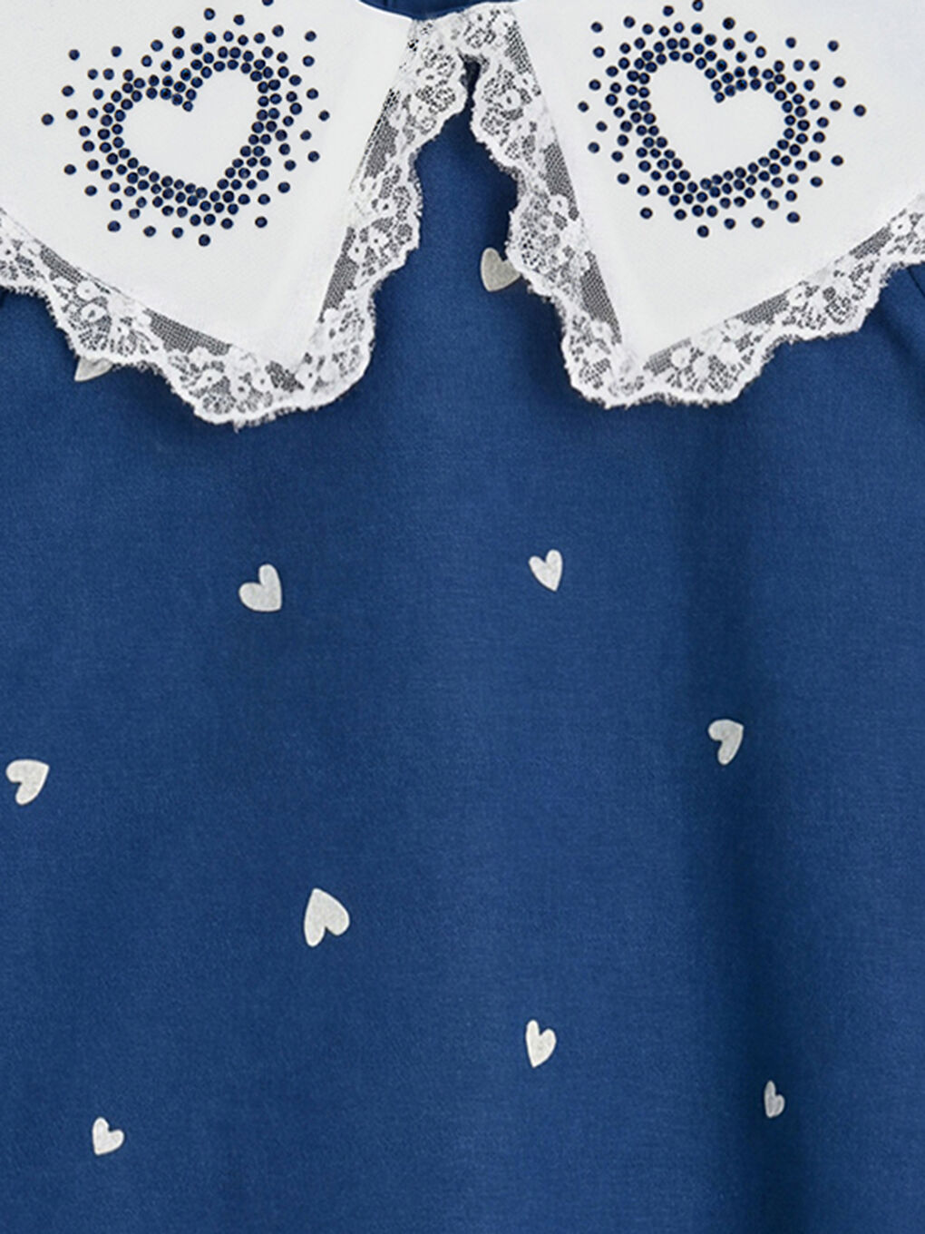 Lacivert Bebe Yaka Taşlı Kız Çocuk Fırfırlı Elbise-2
