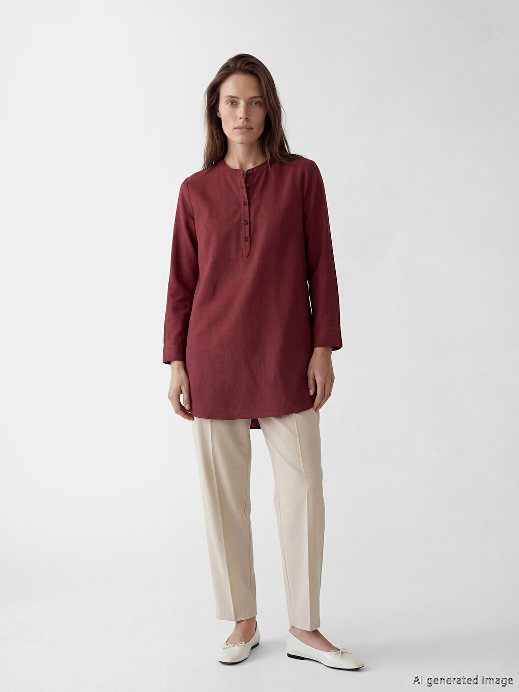 Bordo Hakim Yaka Kadın Gömlek Tunik-1