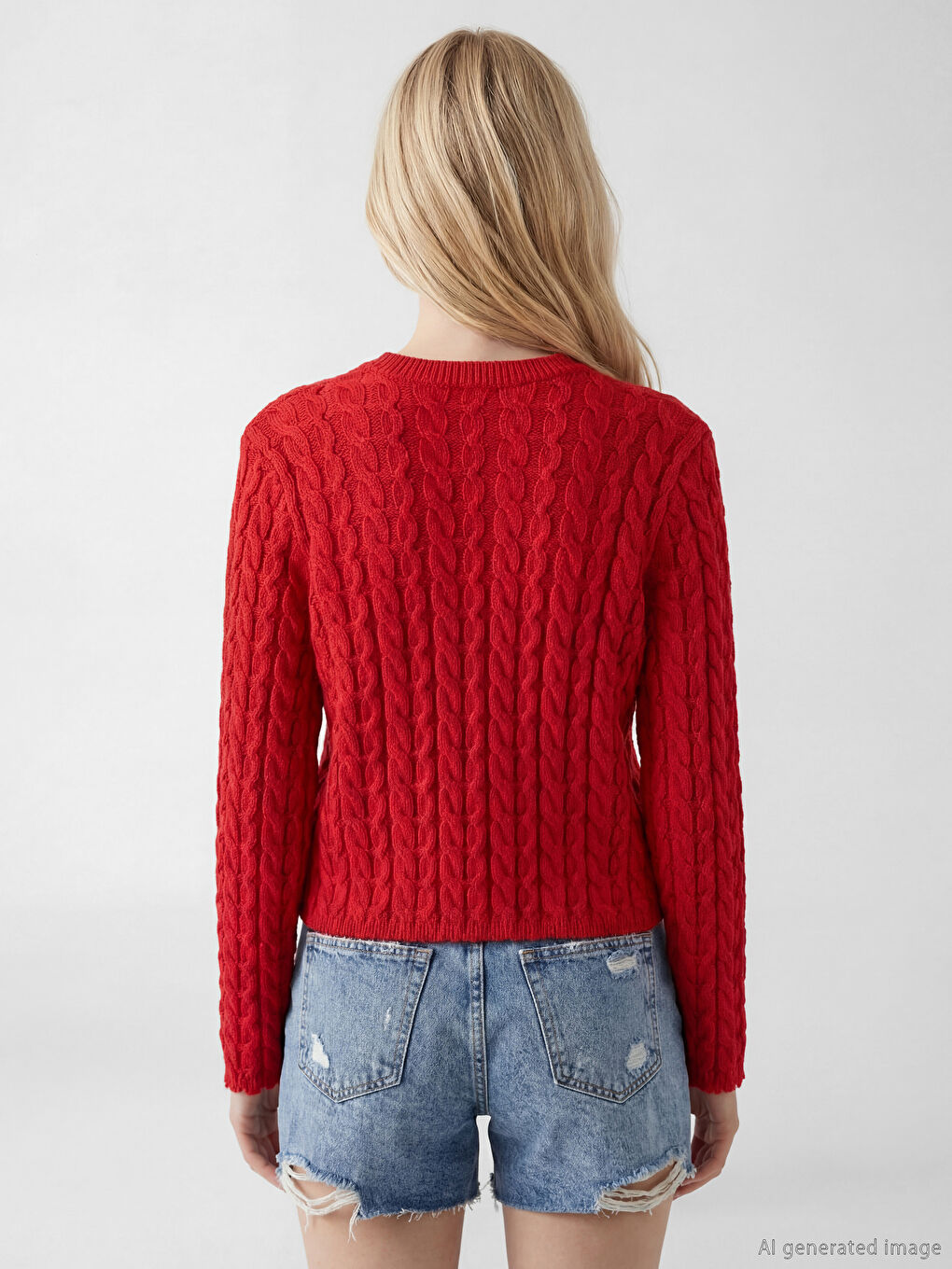 Kırmızı Bisiklet Yaka Kendinden Desenli Kadın Triko Hırka-2