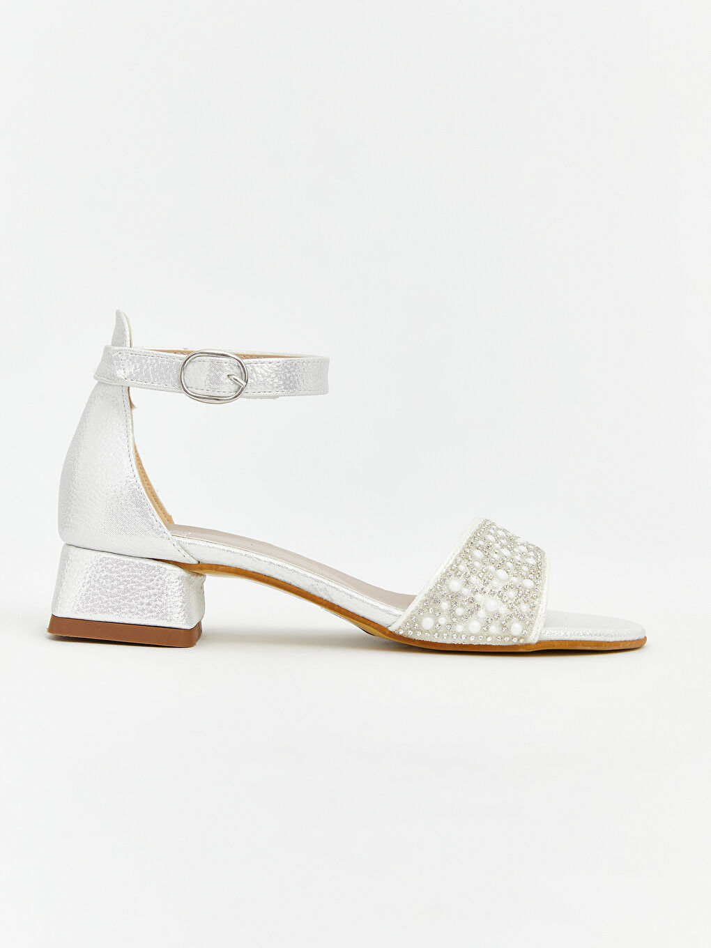 Beyaz Bilekten Bağlamalı Kız Çocuk Topuklu Ayakkabı-1