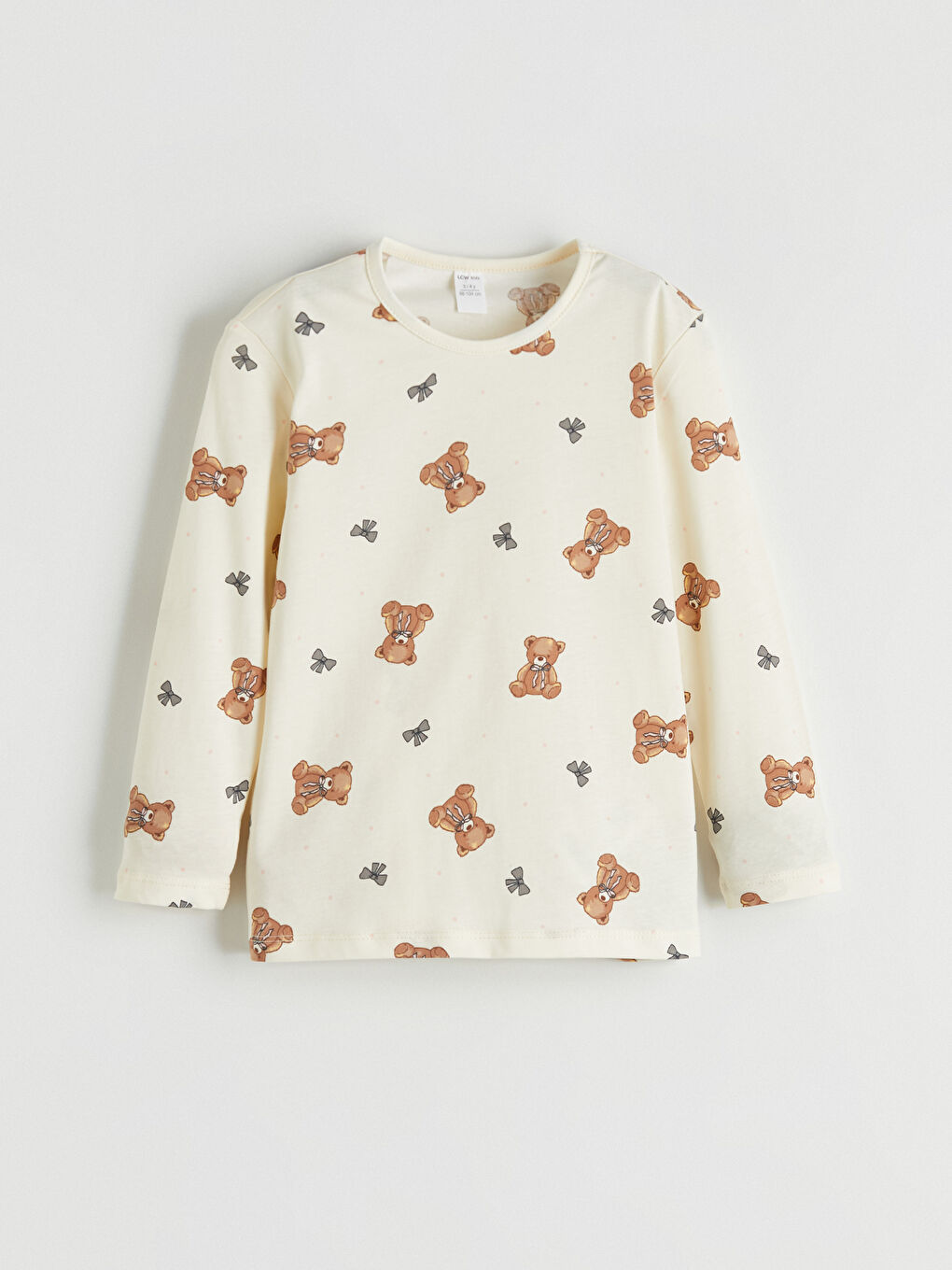 Ekru Bisiklet Yaka Baskılı Kız Çocuk Pijama Takım-1