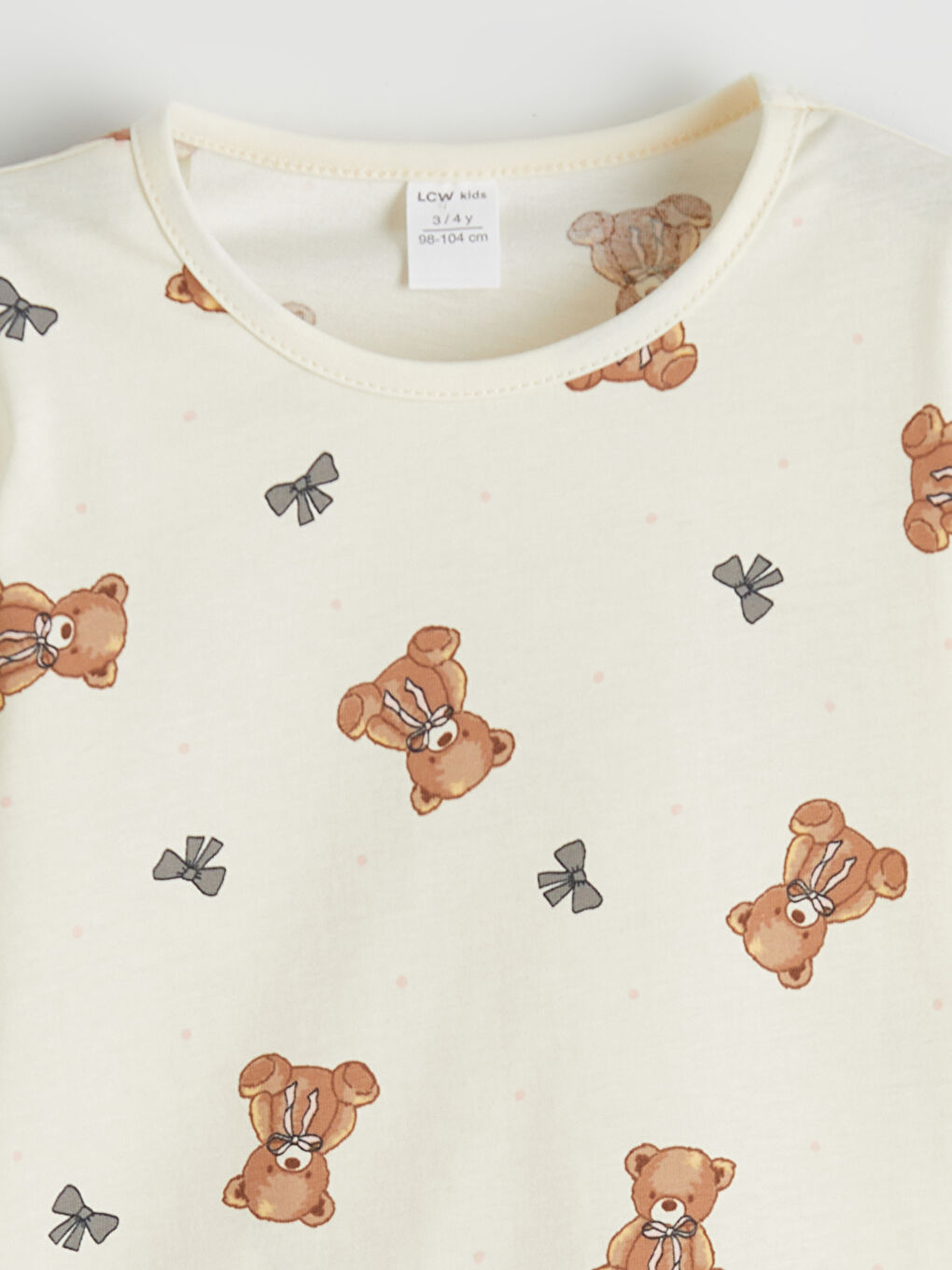 Ekru Bisiklet Yaka Baskılı Kız Çocuk Pijama Takım-2