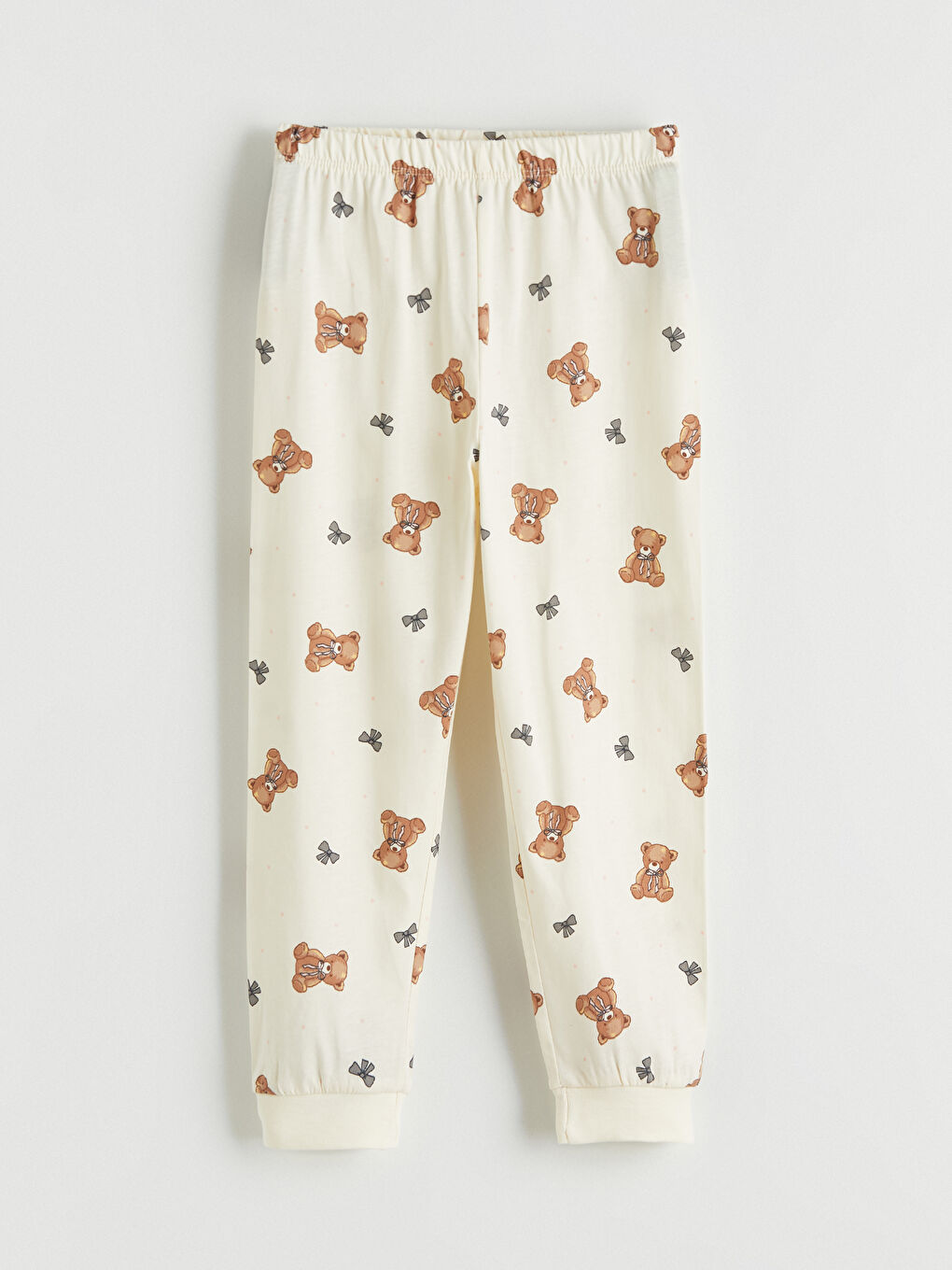 Ekru Bisiklet Yaka Baskılı Kız Çocuk Pijama Takım-4