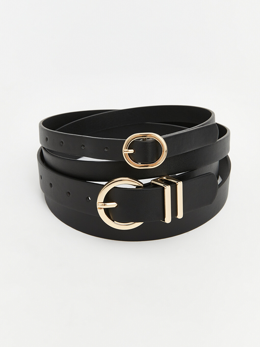 Metal Buckle Faux Leather 2 Pack Women's Belt Set