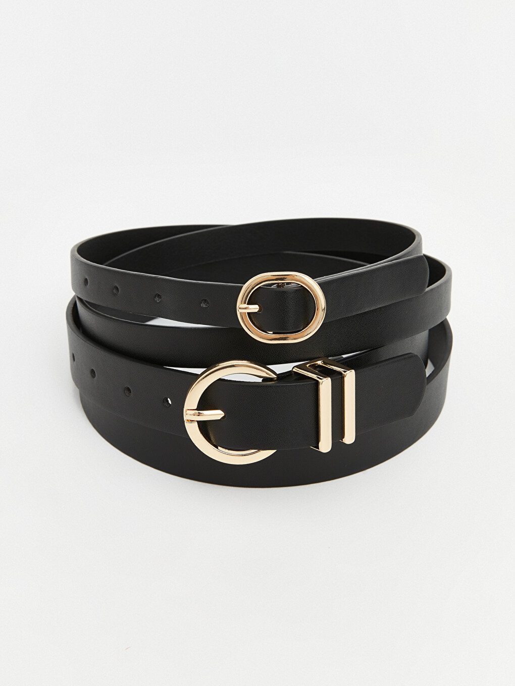 Metal Buckle Faux Leather 2 Pack Women's Belt Set-4