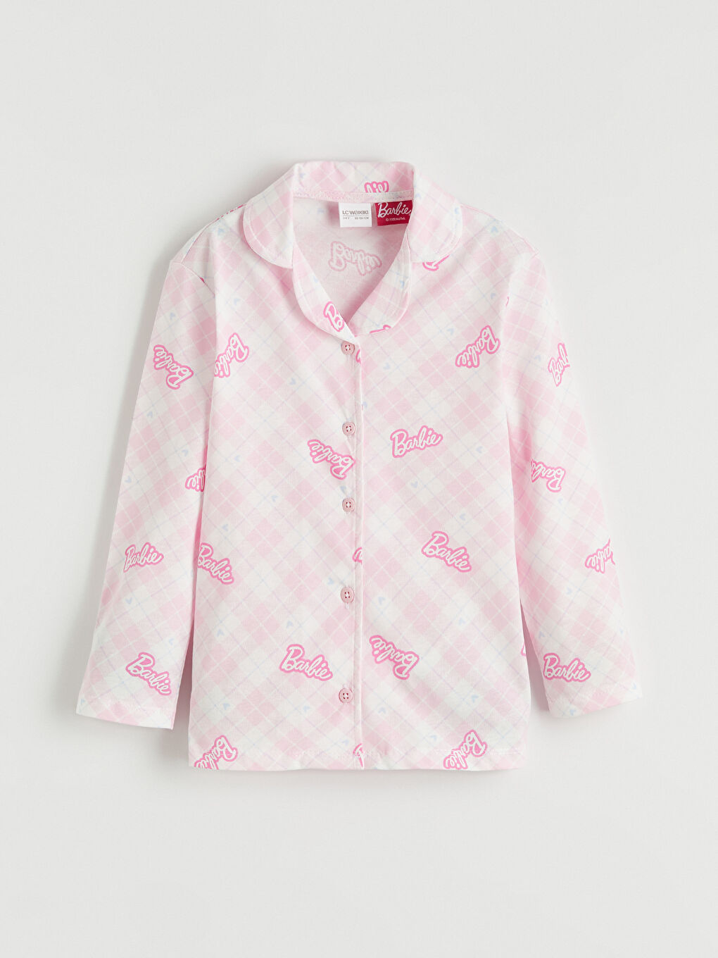Pembe Barbie Baskılı Kız Çocuk Pijama Takım-1