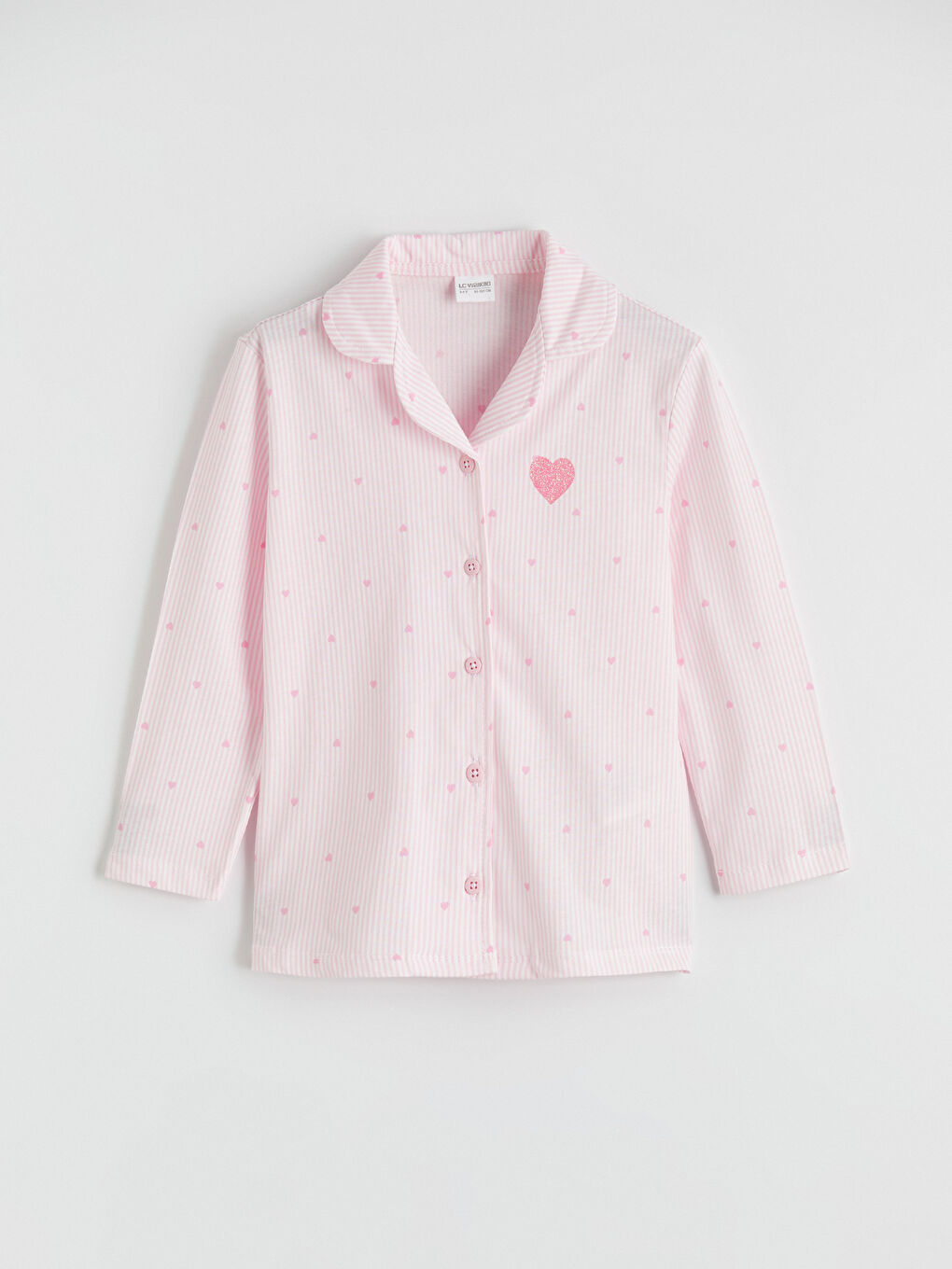 Pembe Gömlek Yaka Desenli Kız Çocuk Pijama Takım-1