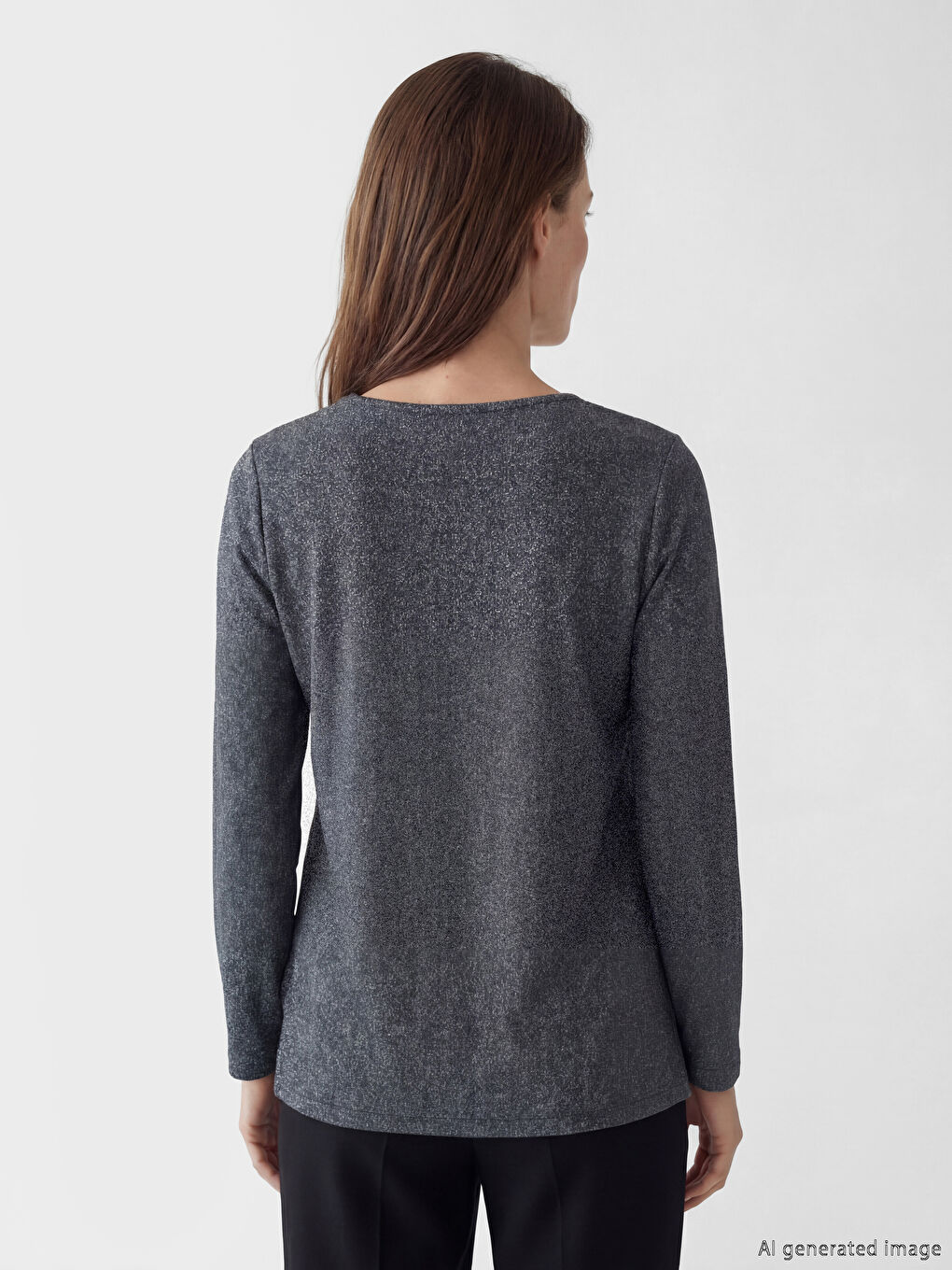 Antrasit Bisiklet Yaka Kadın Tişört-2