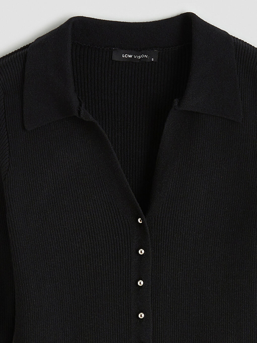 Siyah Polo Yaka Kadın Triko Hırka-1