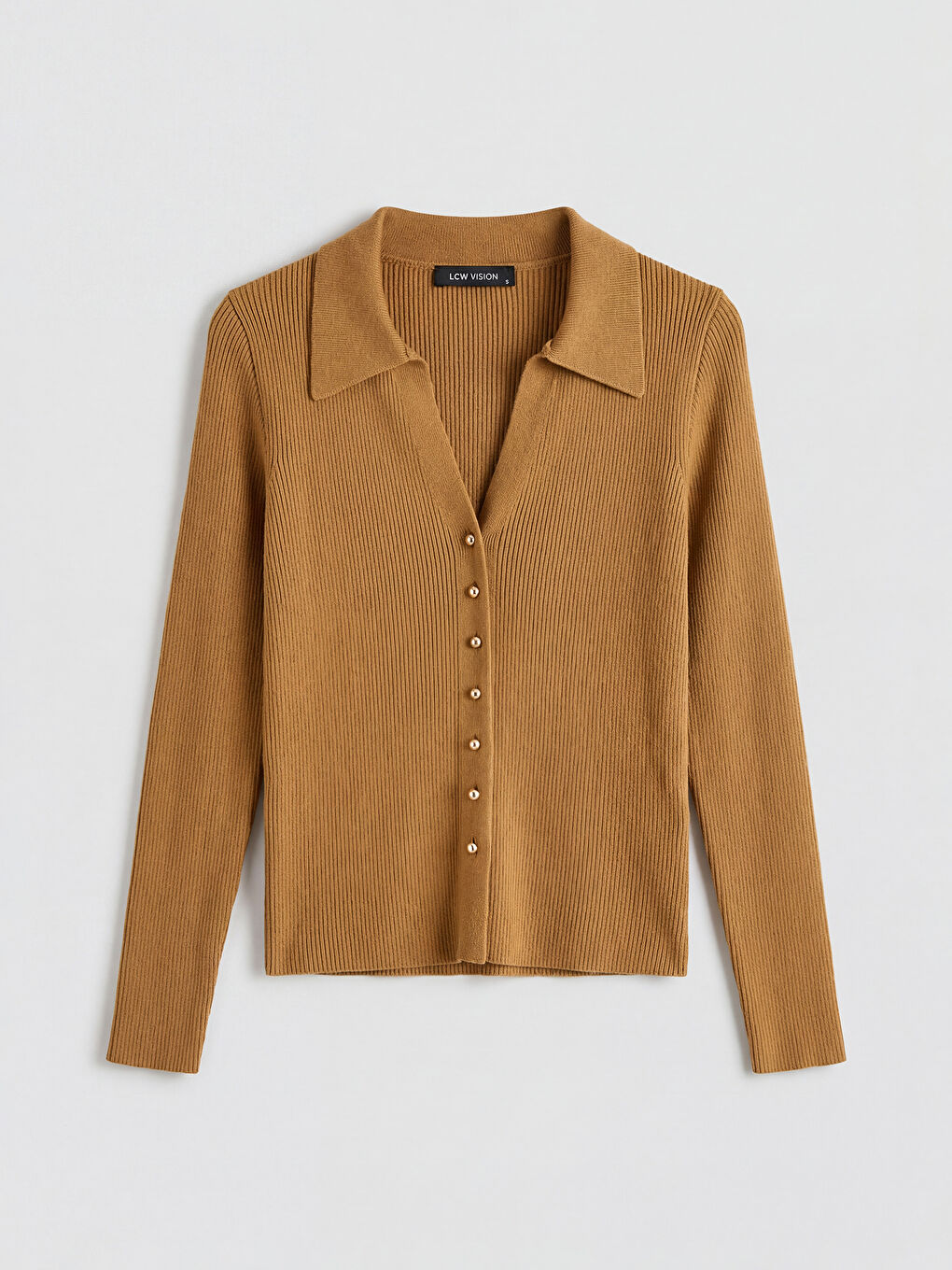 Yeşil Polo Yaka Kadın Triko Hırka-3