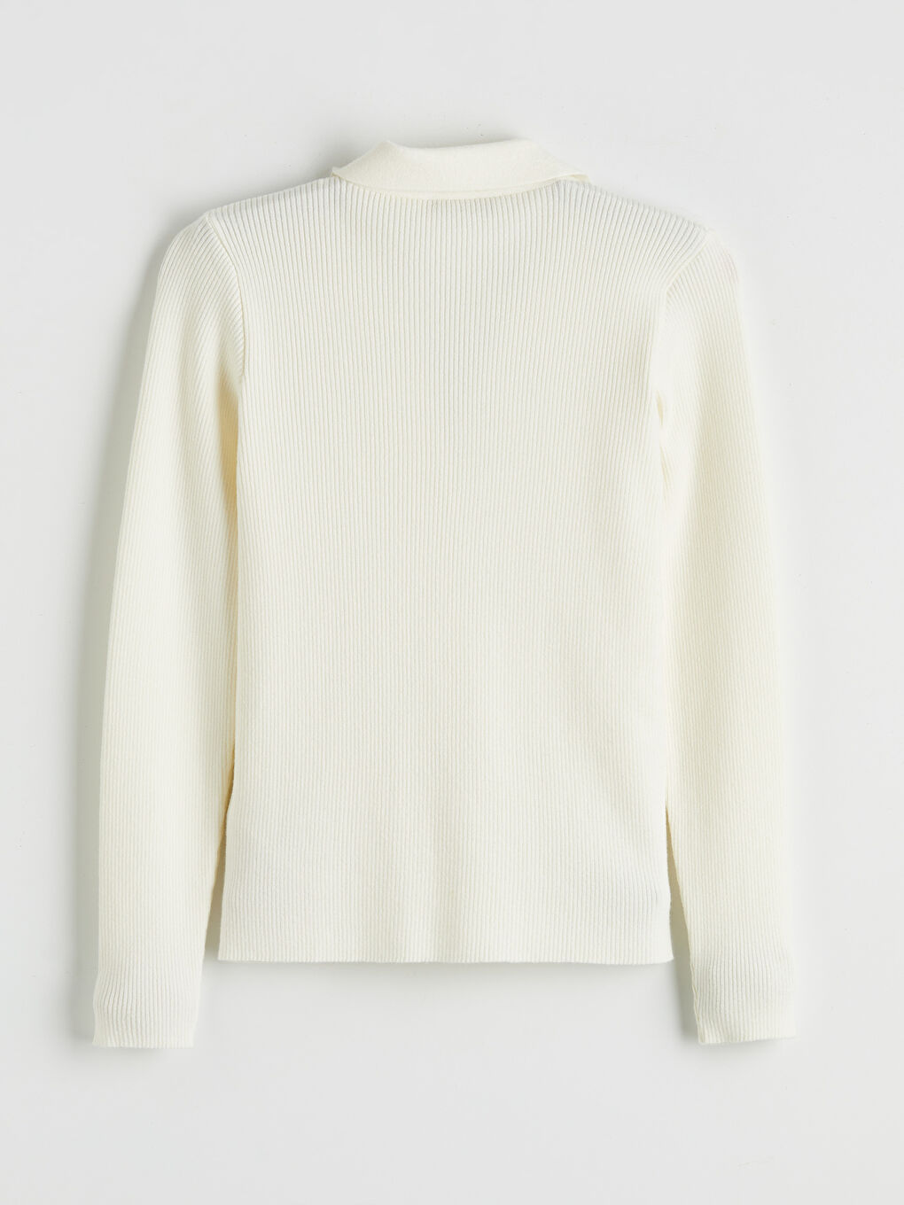 Ekru Polo Yaka Kadın Triko Hırka-1