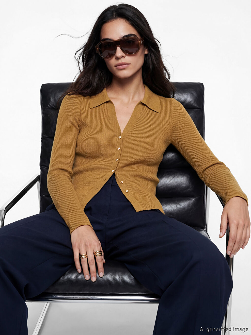 Yeşil Polo Yaka Kadın Triko Hırka