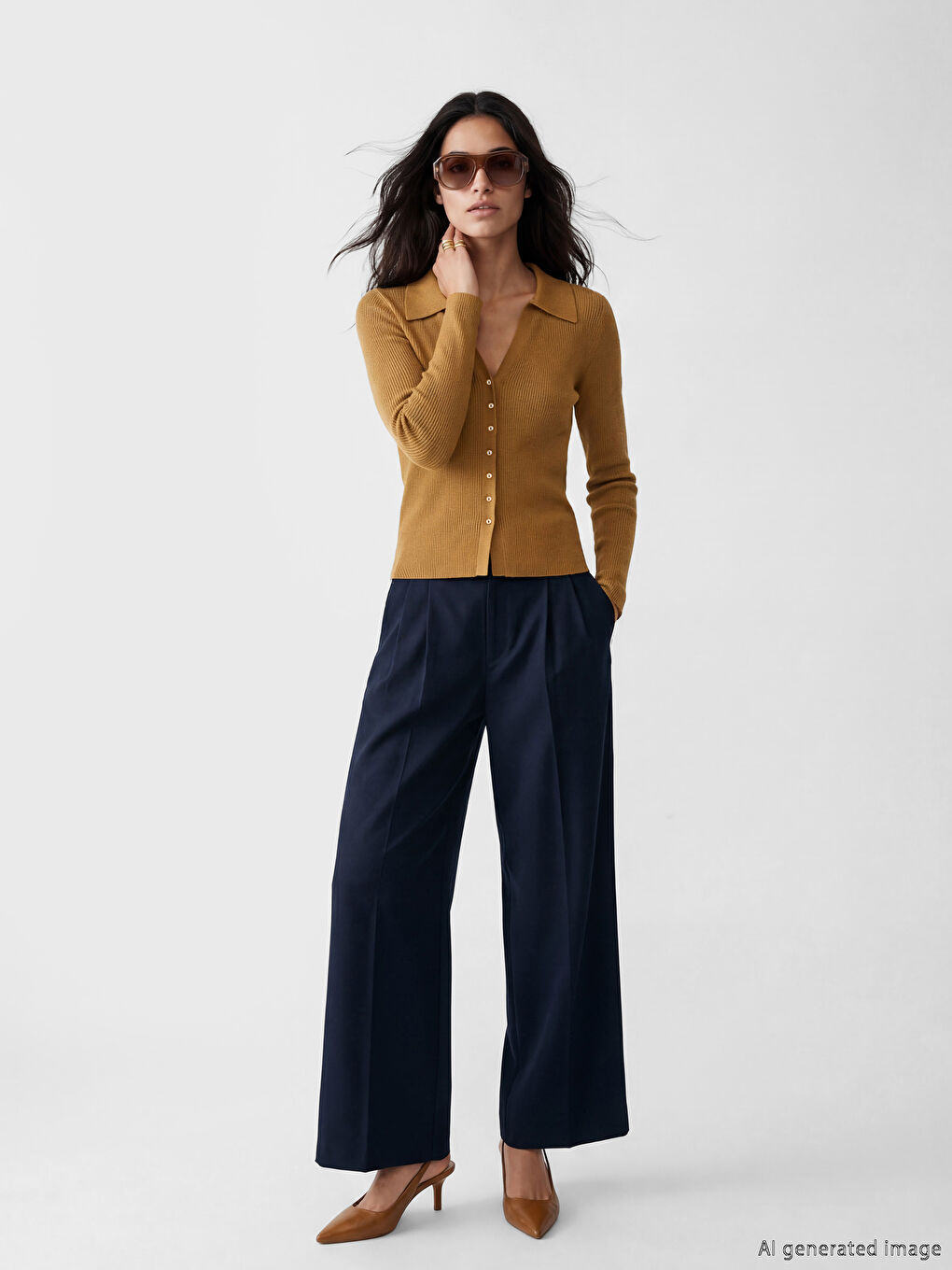 Yeşil Polo Yaka Kadın Triko Hırka-1