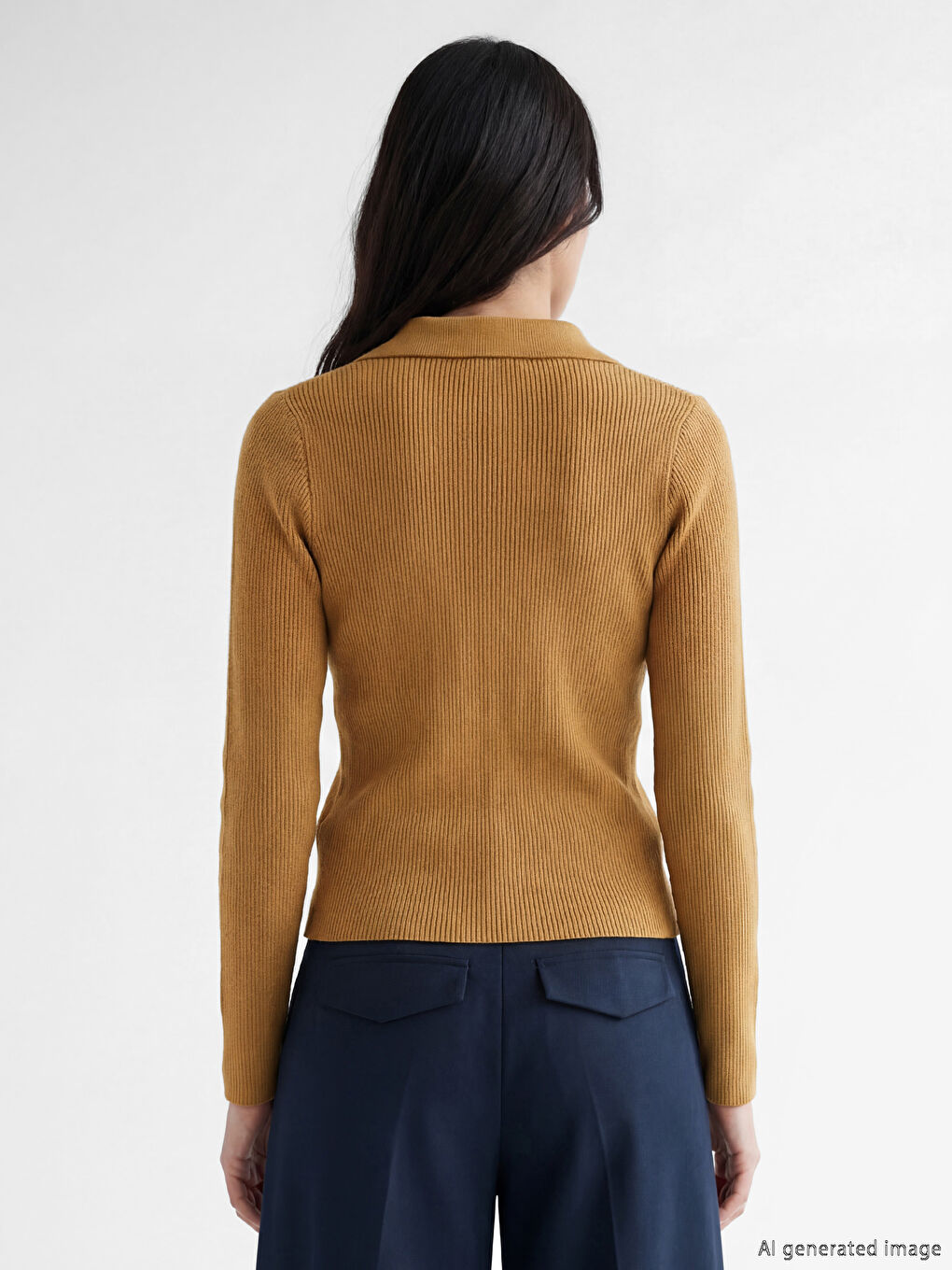 Yeşil Polo Yaka Kadın Triko Hırka-2