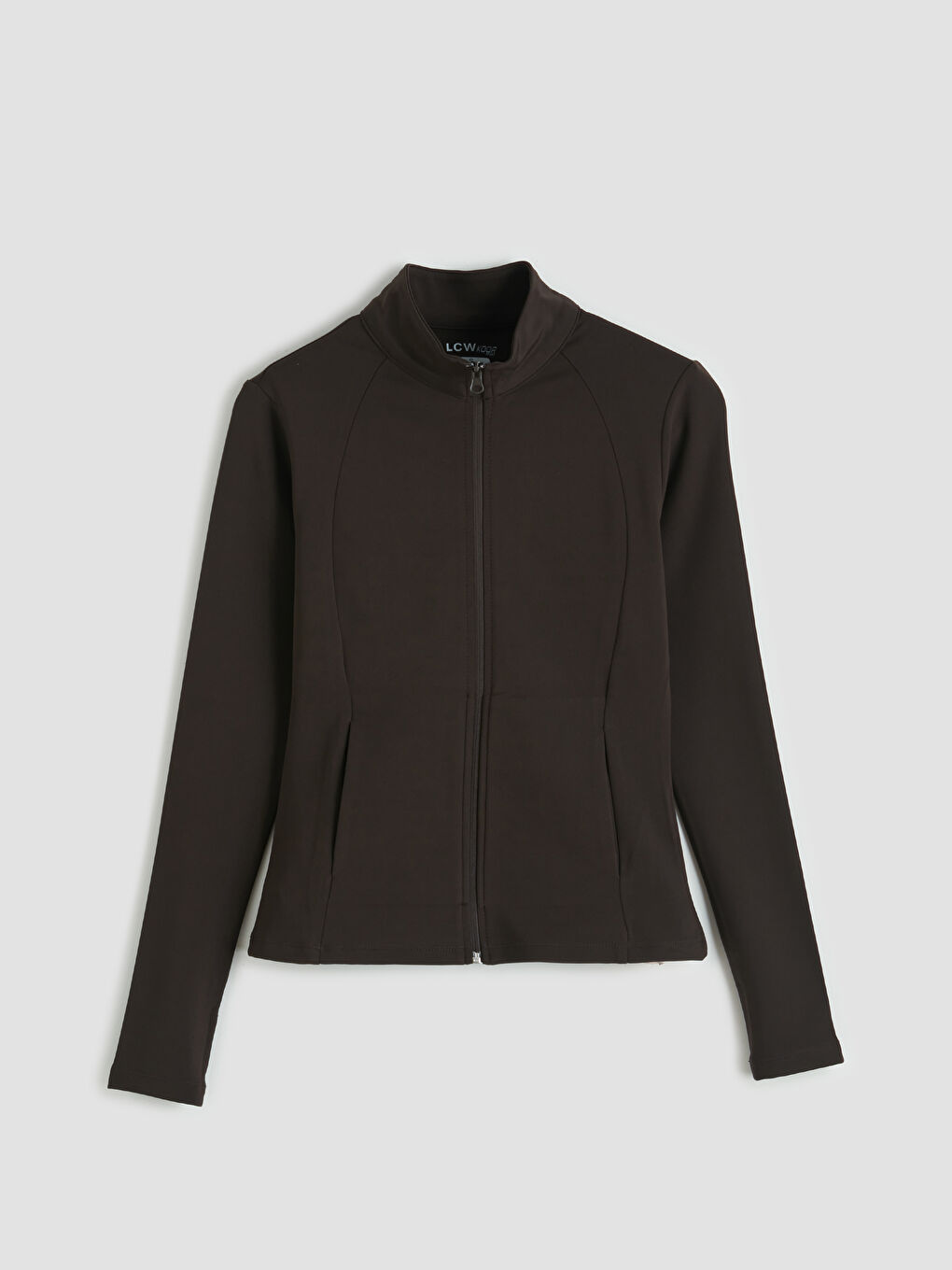 Kahverengi Parmak Geçmeli Kadın Fermuarlı Sweatshirt