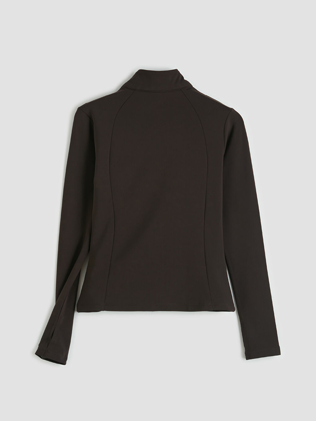 Kahverengi Parmak Geçmeli Kadın Fermuarlı Sweatshirt-3