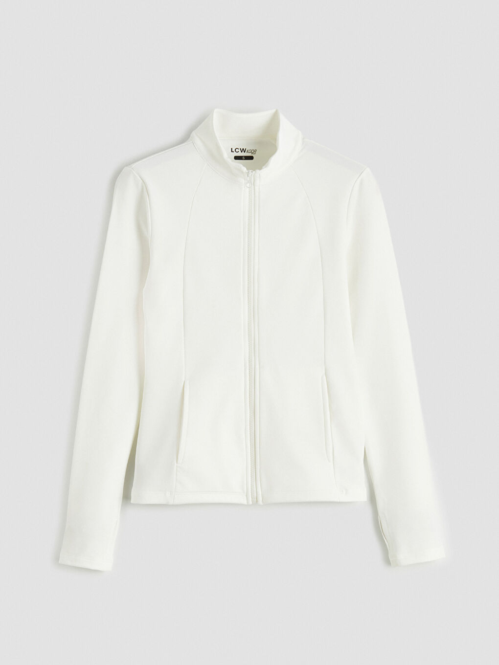 Beyaz Parmak Geçmeli Kadın Fermuarlı Sweatshirt